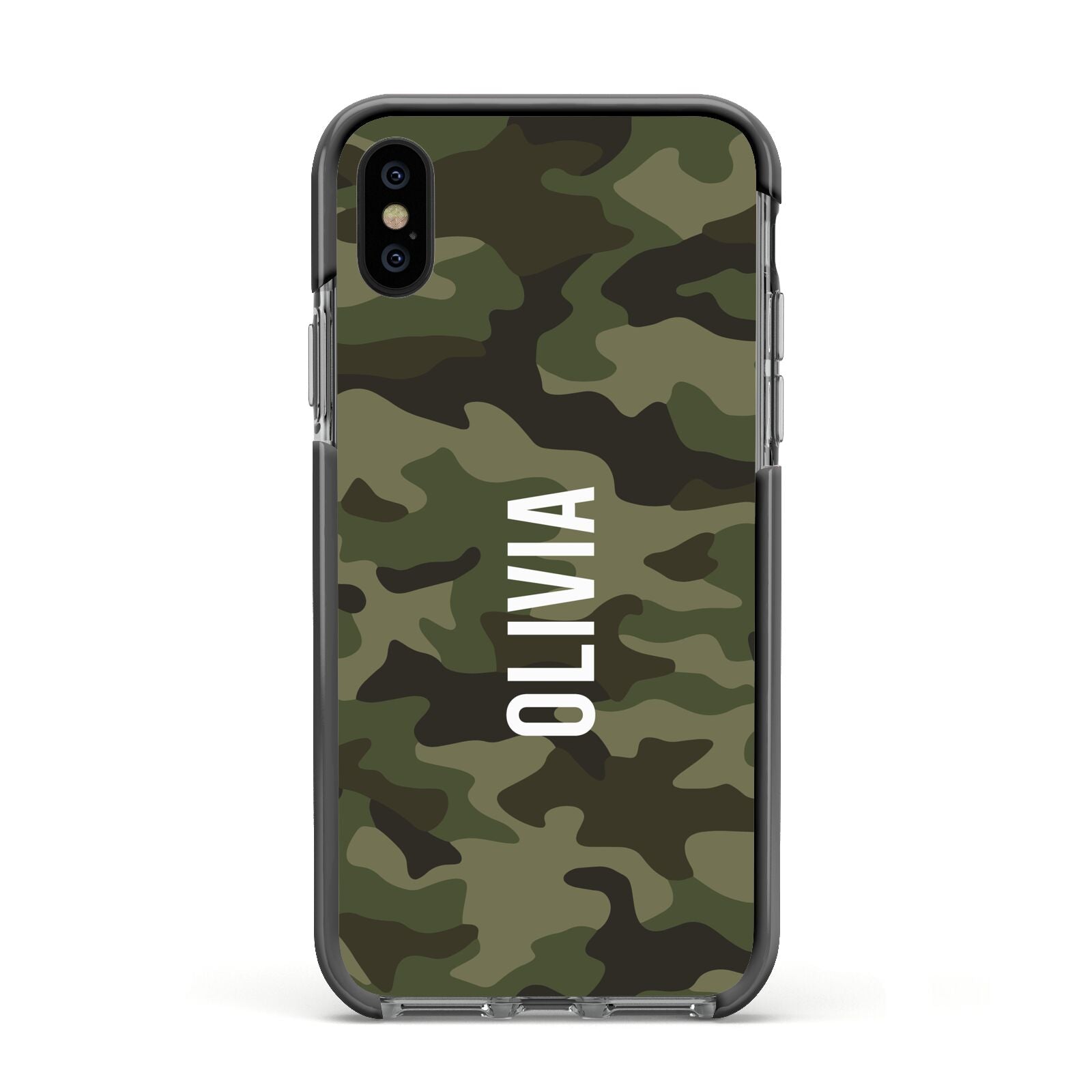 Customised Camouflage Apple iPhone Xs Impact Case Black Edge on Black Phone