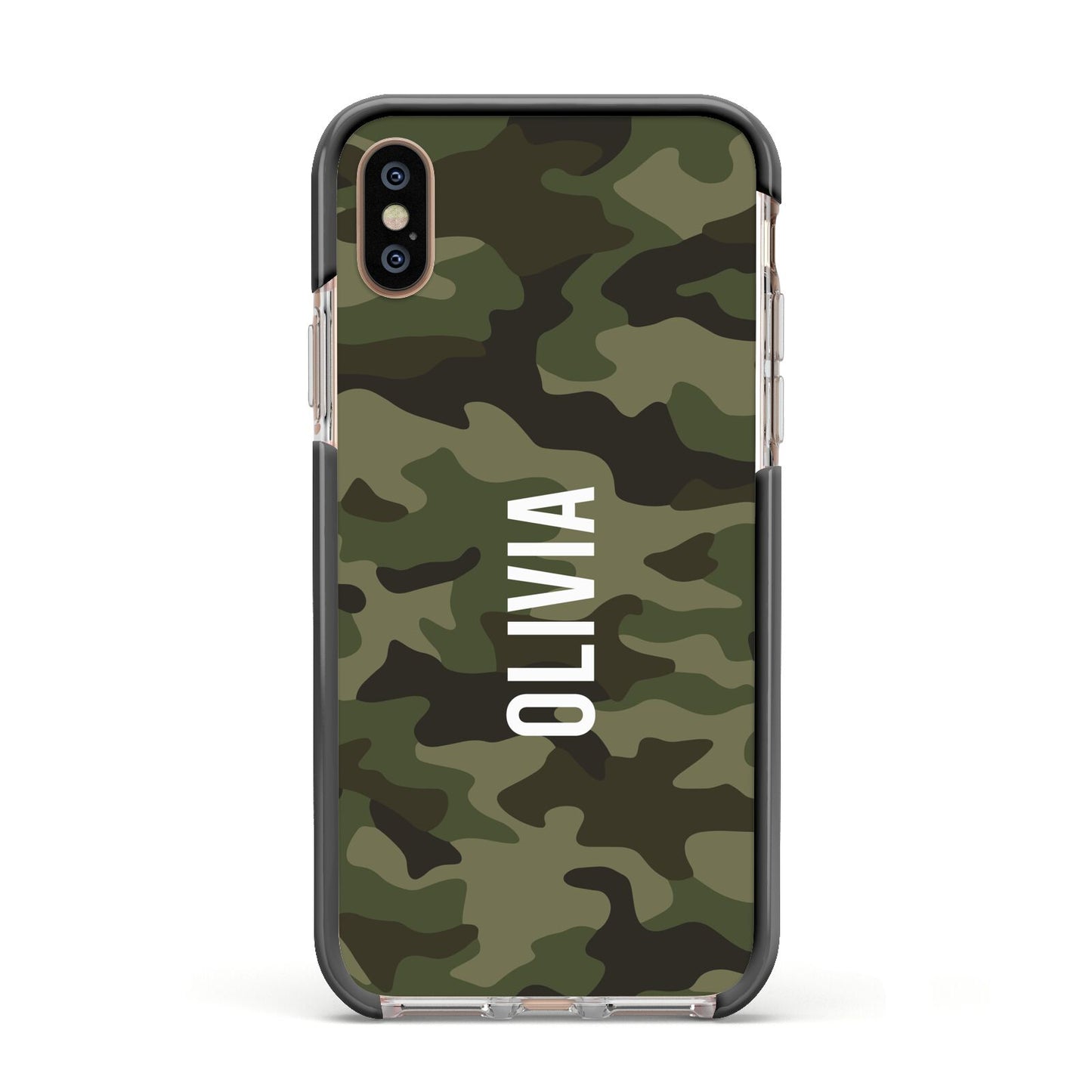 Customised Camouflage Apple iPhone Xs Impact Case Black Edge on Gold Phone