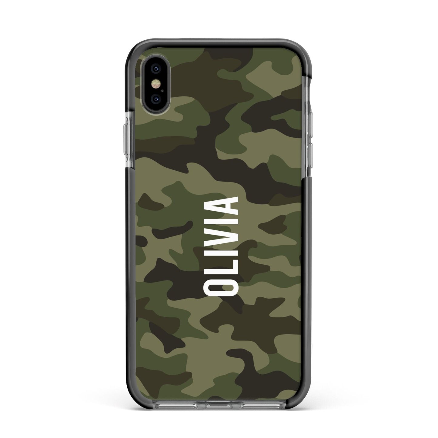 Customised Camouflage Apple iPhone Xs Max Impact Case Black Edge on Black Phone