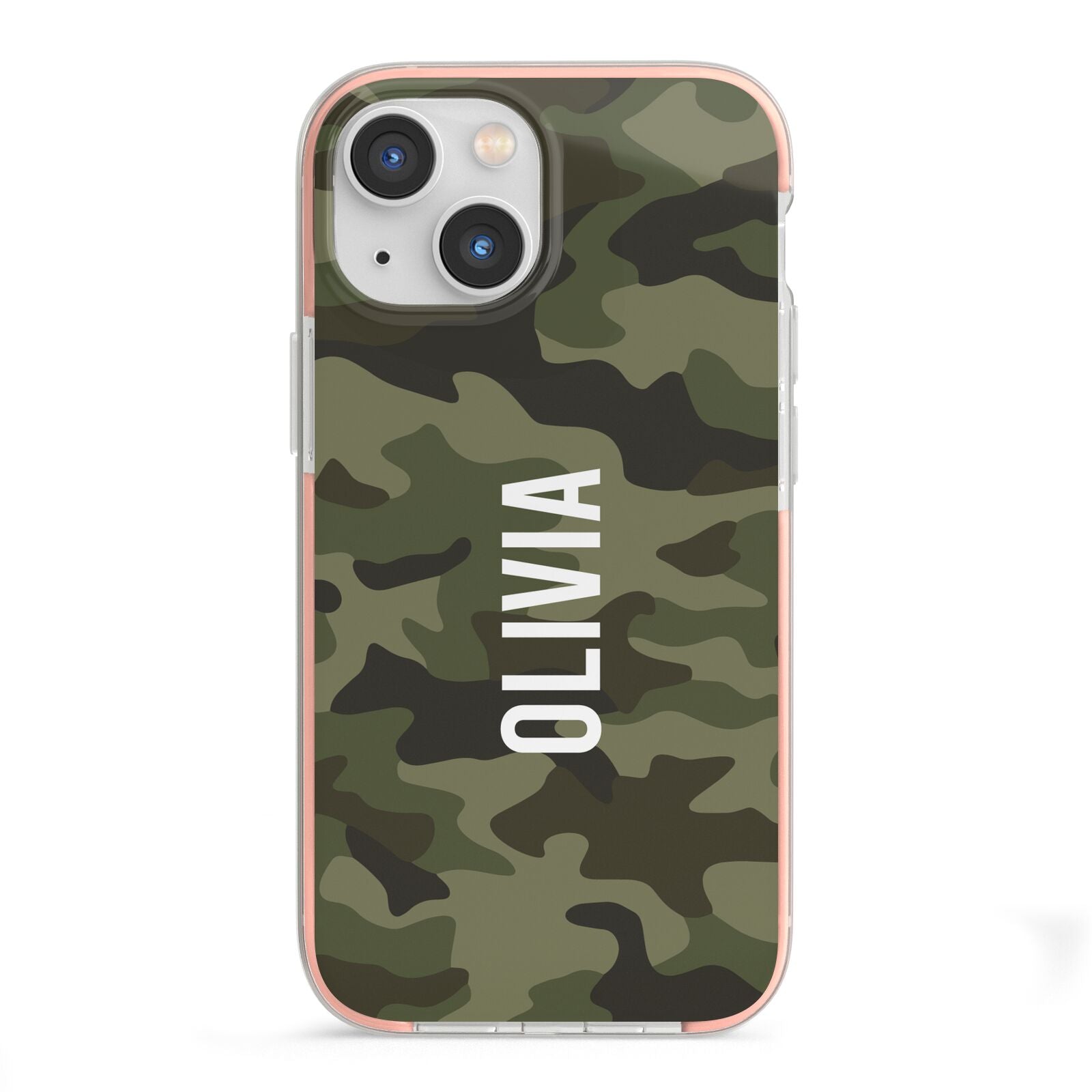 Customised Camouflage iPhone 13 Mini TPU Impact Case with Pink Edges