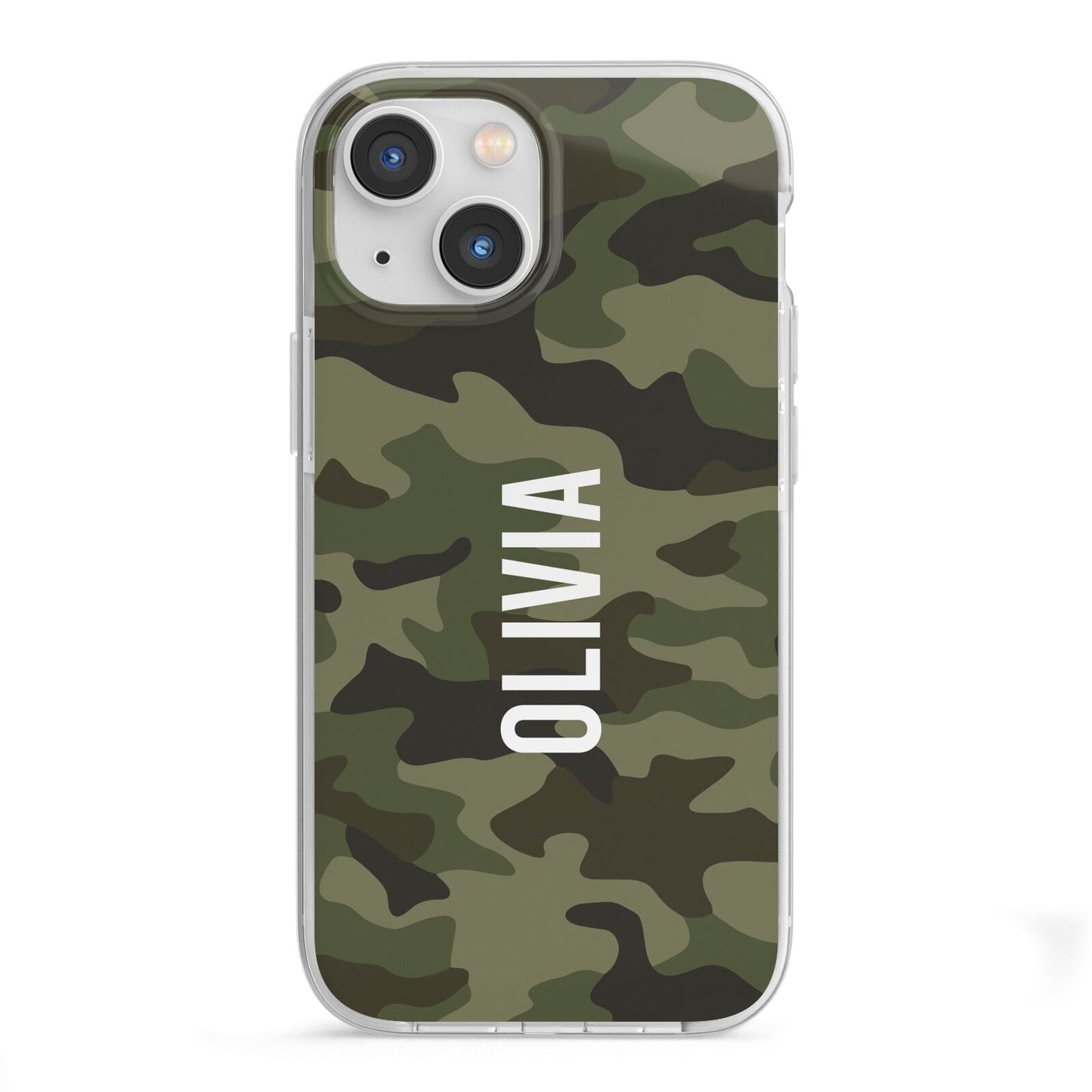 Customised Camouflage iPhone 13 Mini TPU Impact Case with White Edges