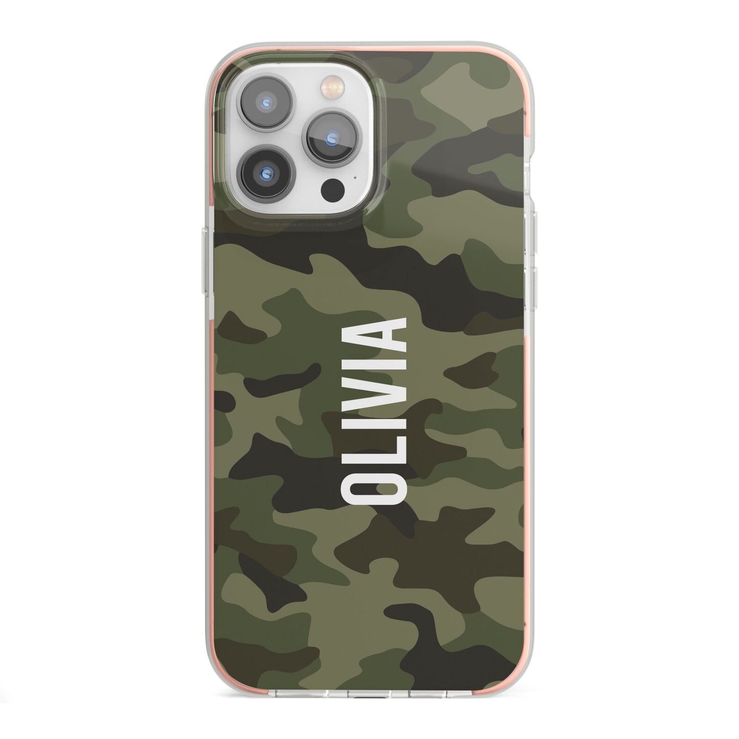 Customised Camouflage iPhone 13 Pro Max TPU Impact Case with Pink Edges