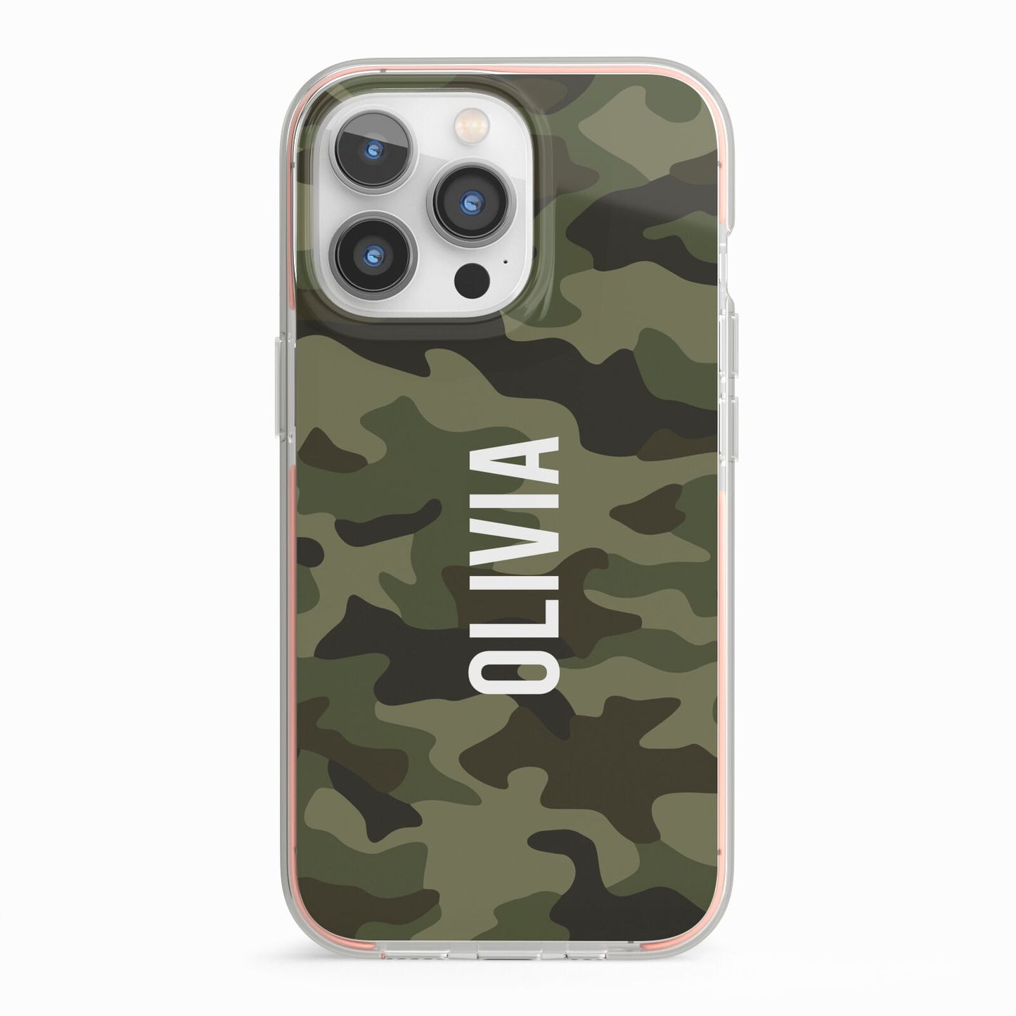 Customised Camouflage iPhone 13 Pro TPU Impact Case with Pink Edges