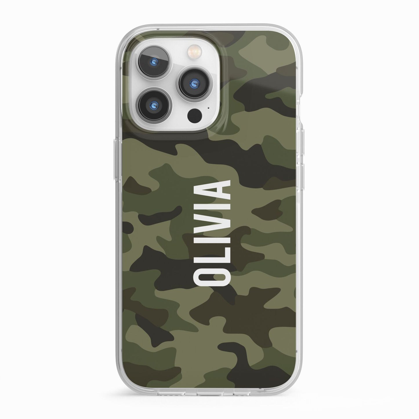 Customised Camouflage iPhone 13 Pro TPU Impact Case with White Edges