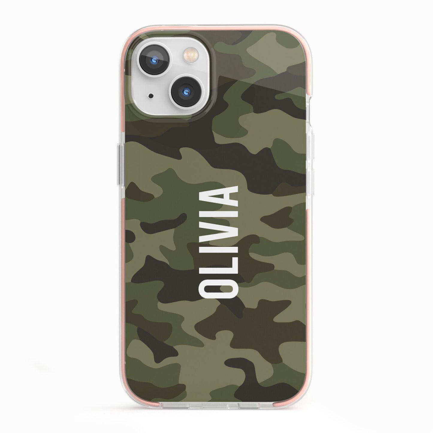 Customised Camouflage iPhone 13 TPU Impact Case with Pink Edges