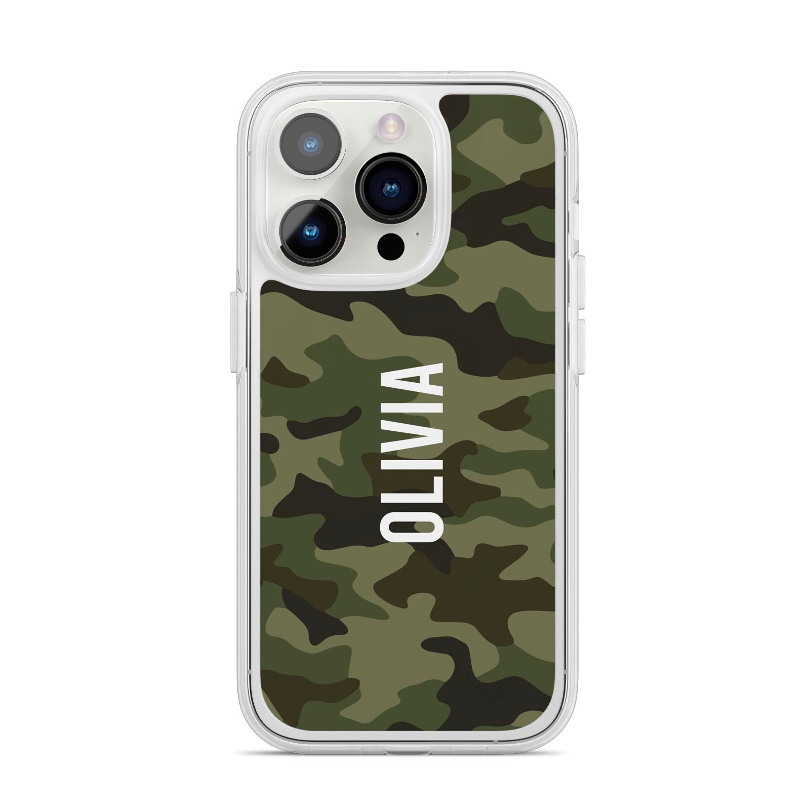 Customised Camouflage iPhone 14 Pro Clear Tough Case Silver