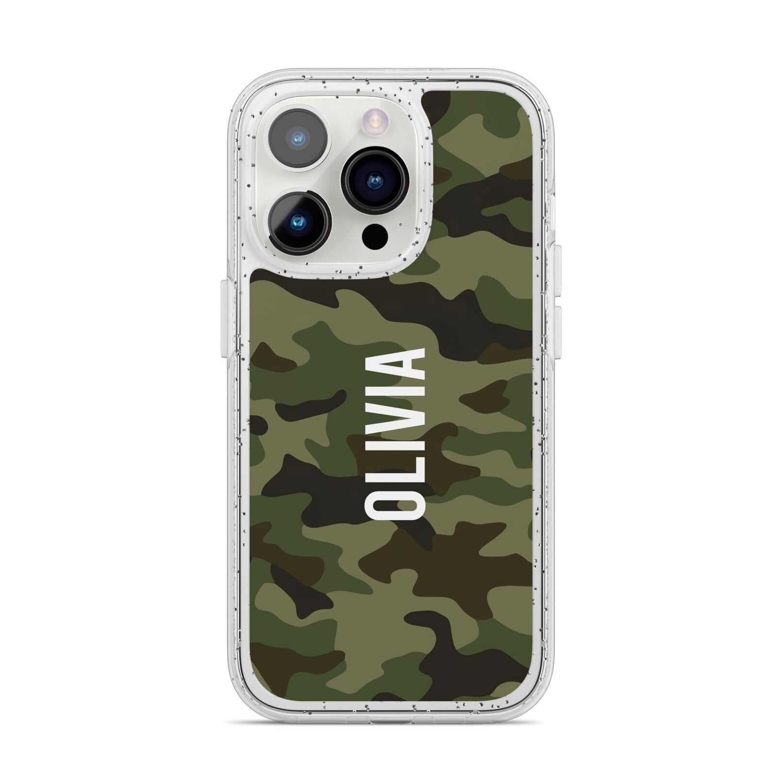 Customised Camouflage iPhone 14 Pro Glitter Tough Case Silver