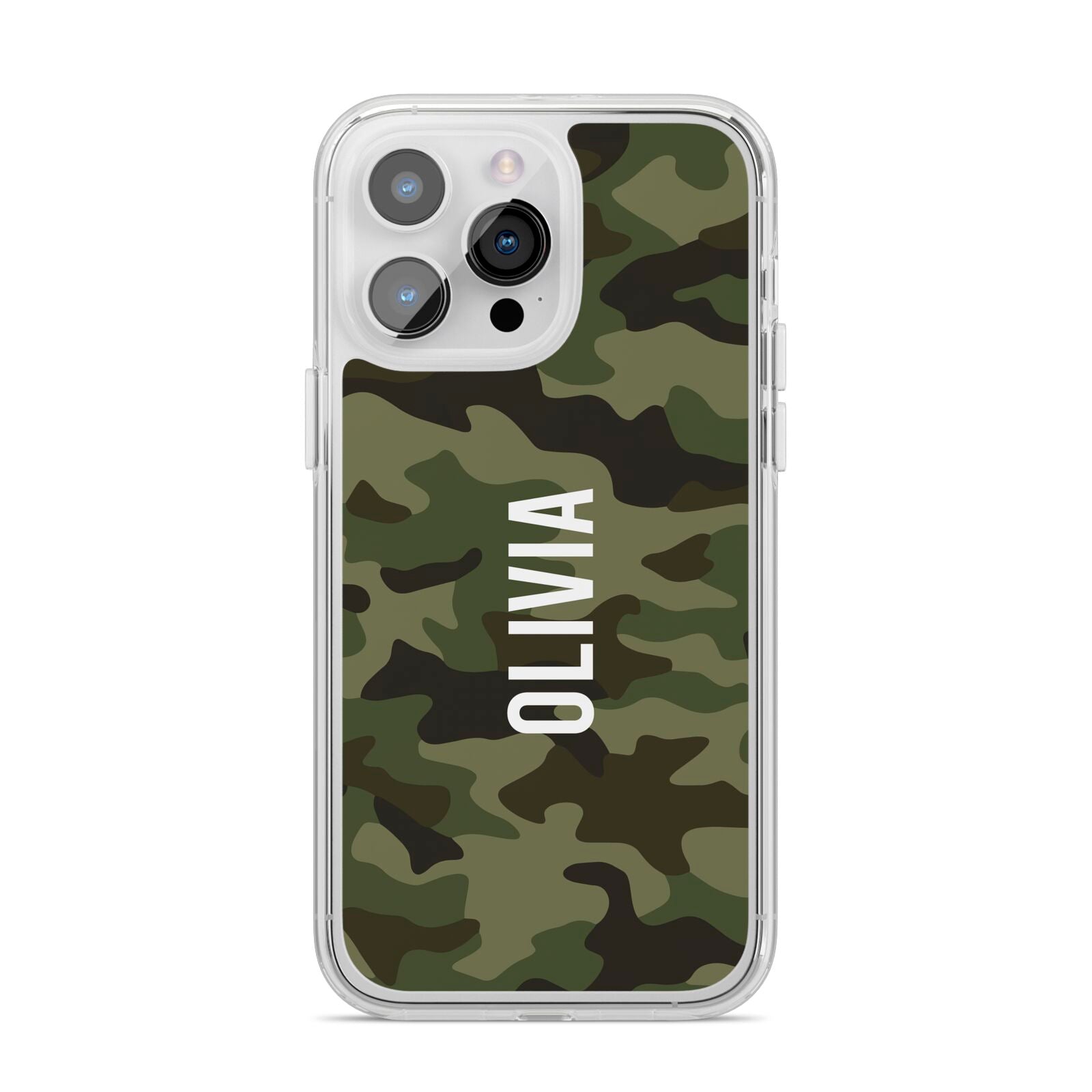 Customised Camouflage iPhone 14 Pro Max Clear Tough Case Silver