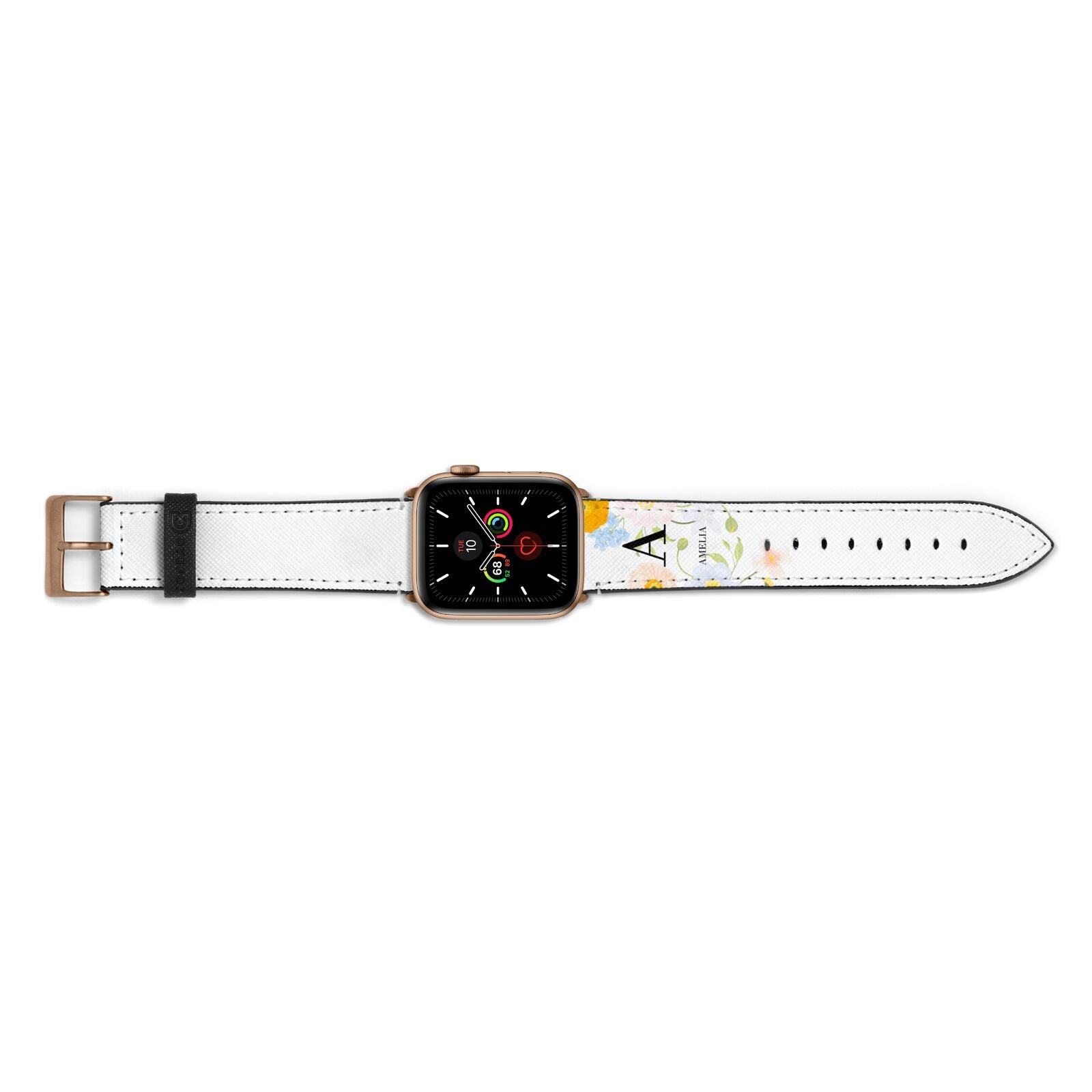 Customised Floral Apple Watch Strap Landscape Image Gold Hardware