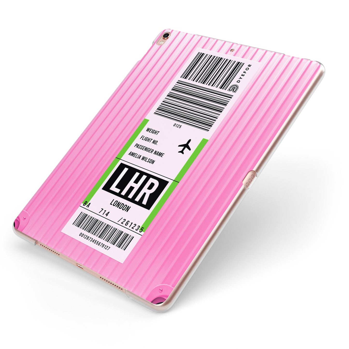 Customised Luggage Tag Apple iPad Case on Rose Gold iPad Side View