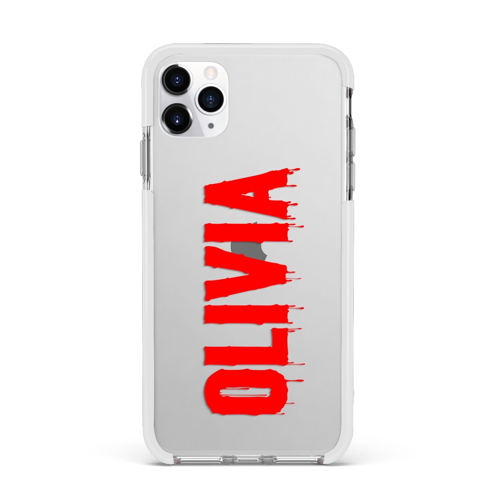 Customised Name Blood Apple iPhone 11 Pro Max in Silver with White Impact Case