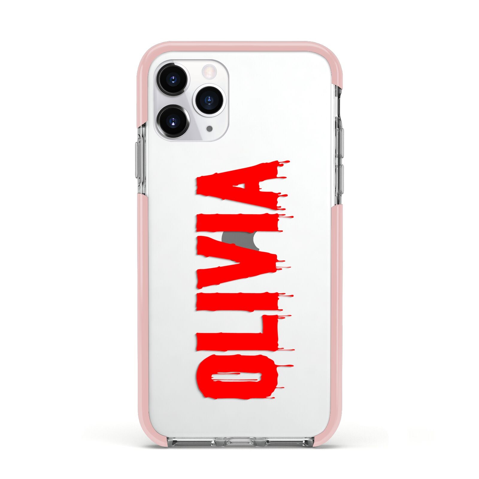 Customised Name Blood Apple iPhone 11 Pro in Silver with Pink Impact Case