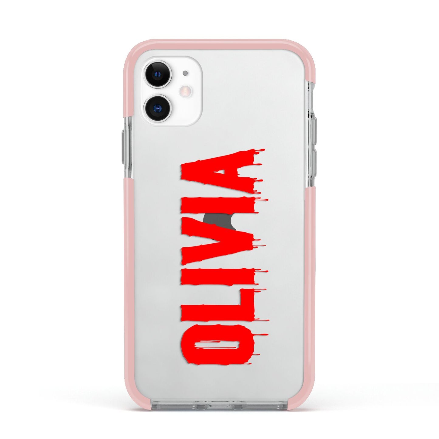 Customised Name Blood Apple iPhone 11 in White with Pink Impact Case