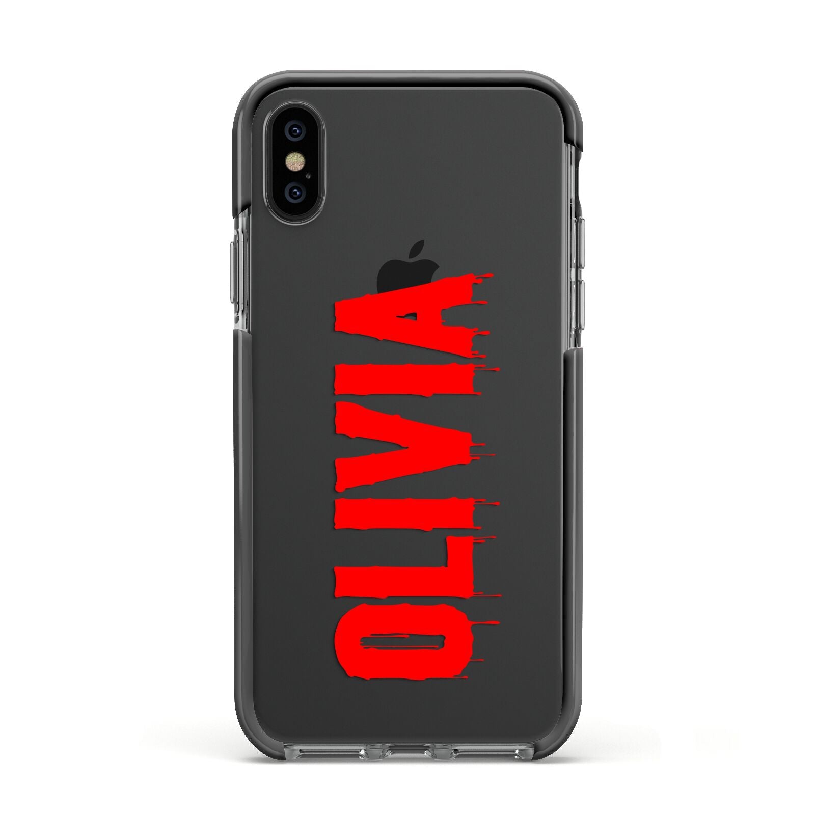 Customised Name Blood Apple iPhone Xs Impact Case Black Edge on Black Phone