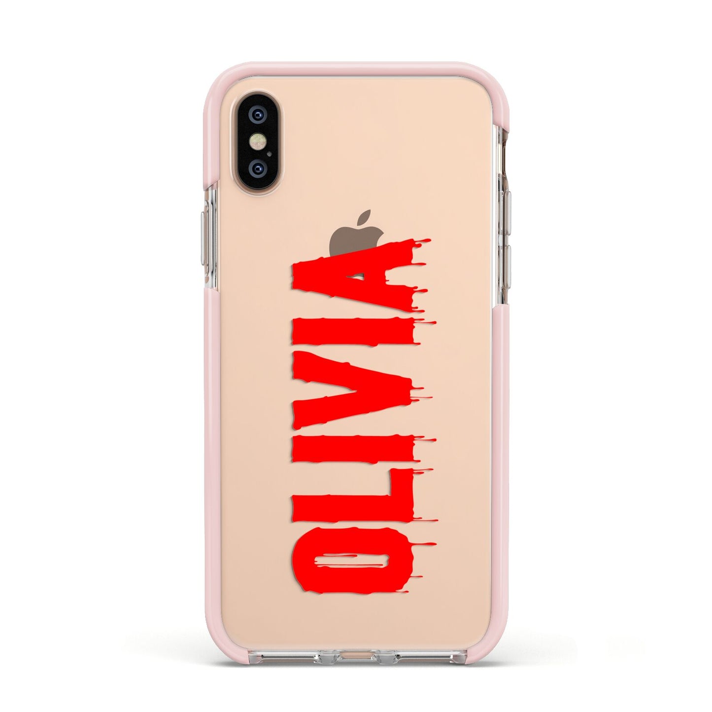 Customised Name Blood Apple iPhone Xs Impact Case Pink Edge on Gold Phone