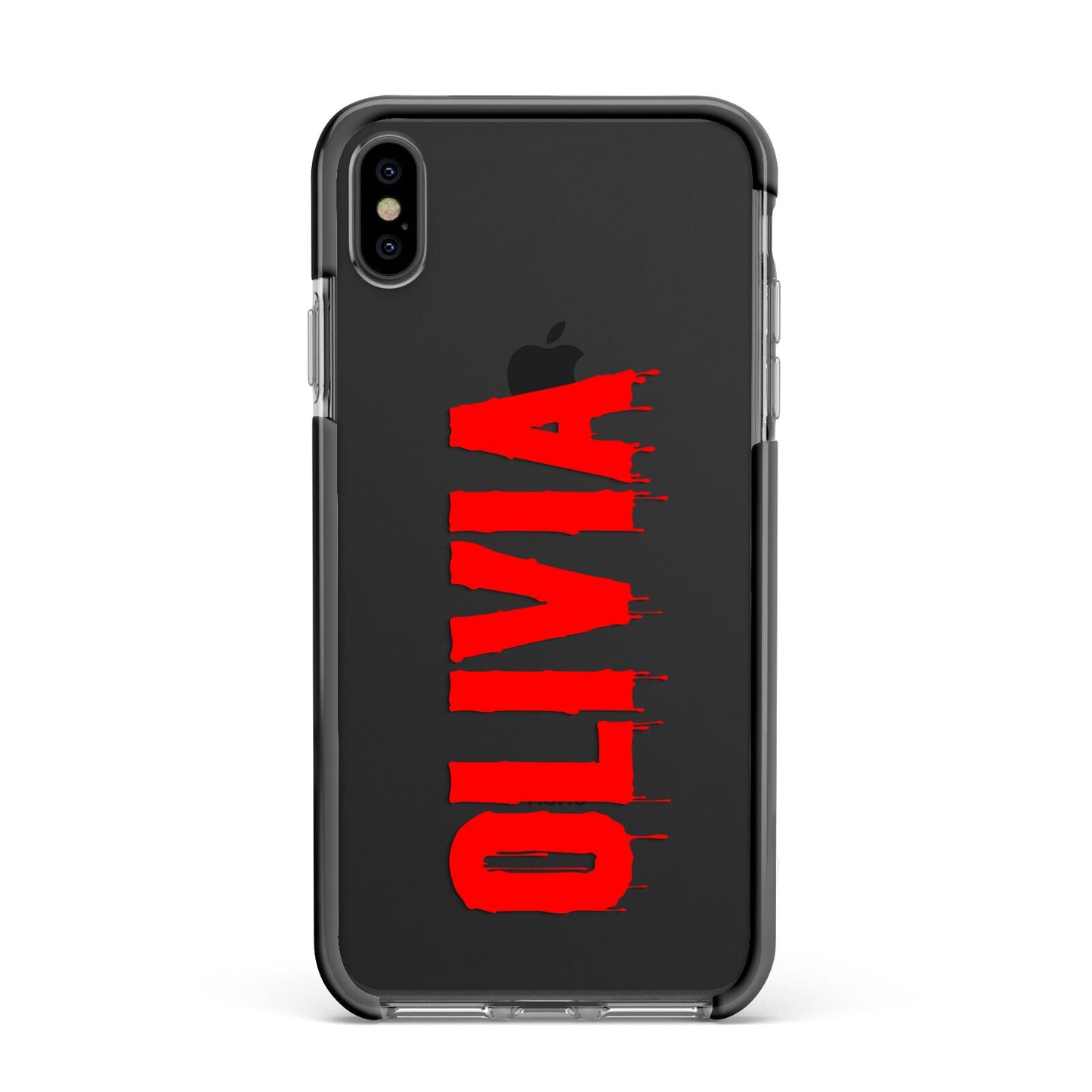 Customised Name Blood Apple iPhone Xs Max Impact Case Black Edge on Black Phone