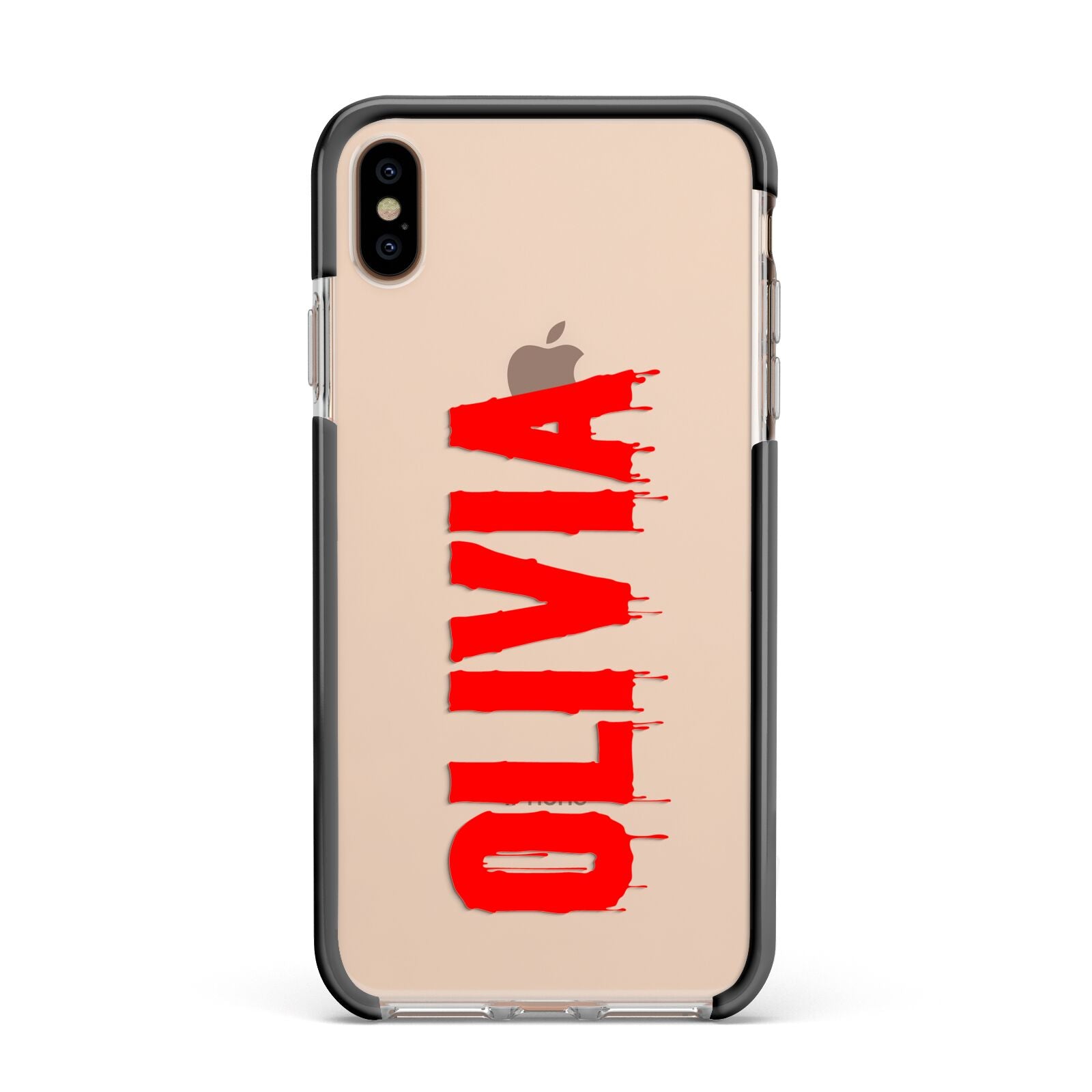 Customised Name Blood Apple iPhone Xs Max Impact Case Black Edge on Gold Phone