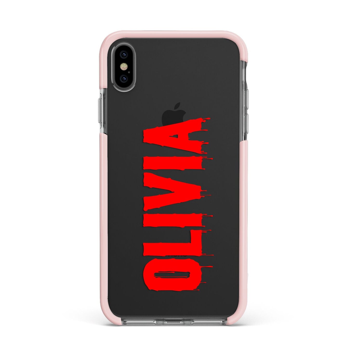 Customised Name Blood Apple iPhone Xs Max Impact Case Pink Edge on Black Phone