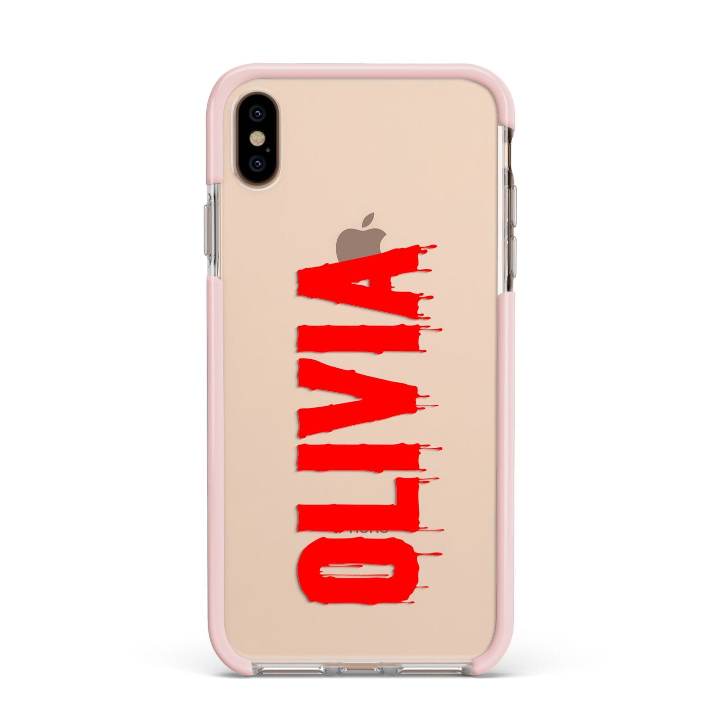 Customised Name Blood Apple iPhone Xs Max Impact Case Pink Edge on Gold Phone