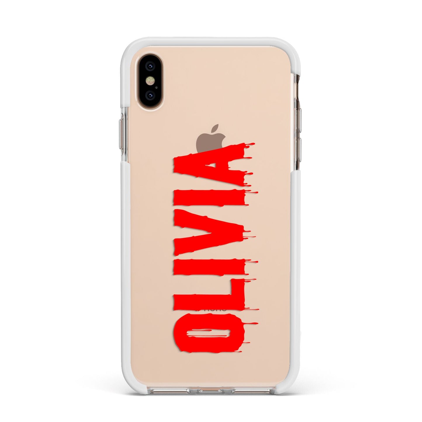 Customised Name Blood Apple iPhone Xs Max Impact Case White Edge on Gold Phone