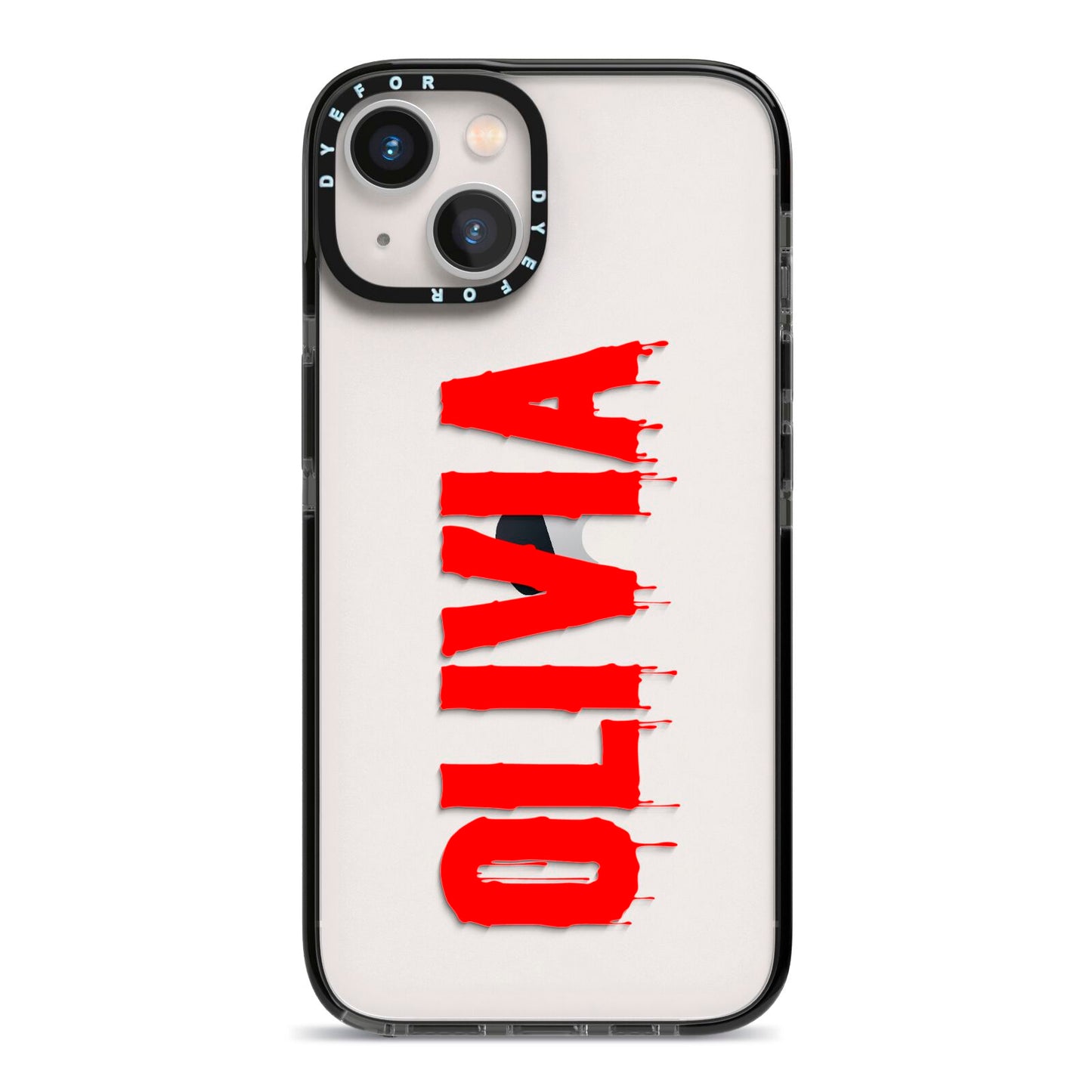 Customised Name Blood iPhone 13 Black Impact Case on Silver phone