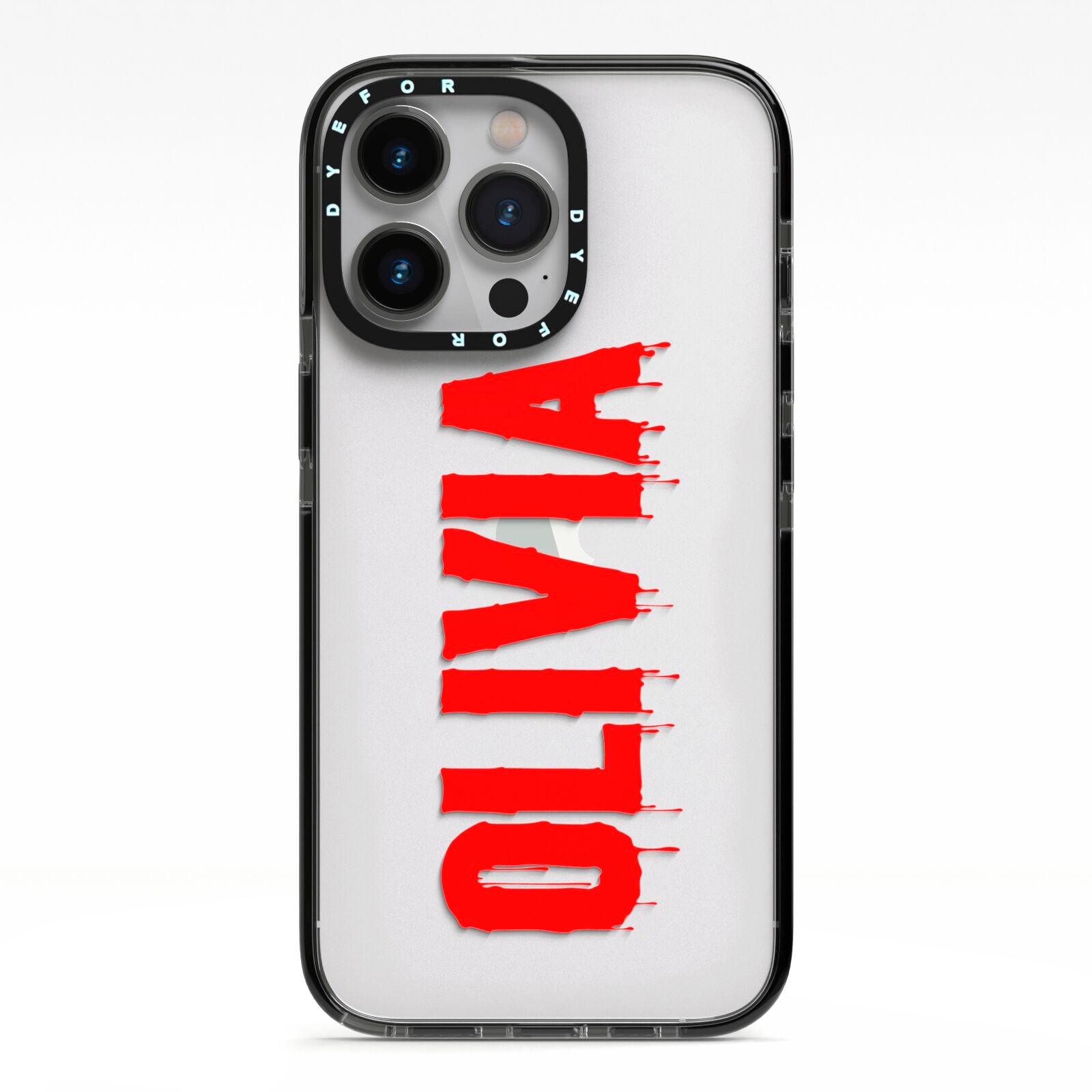 Customised Name Blood iPhone 13 Pro Black Impact Case on Silver phone