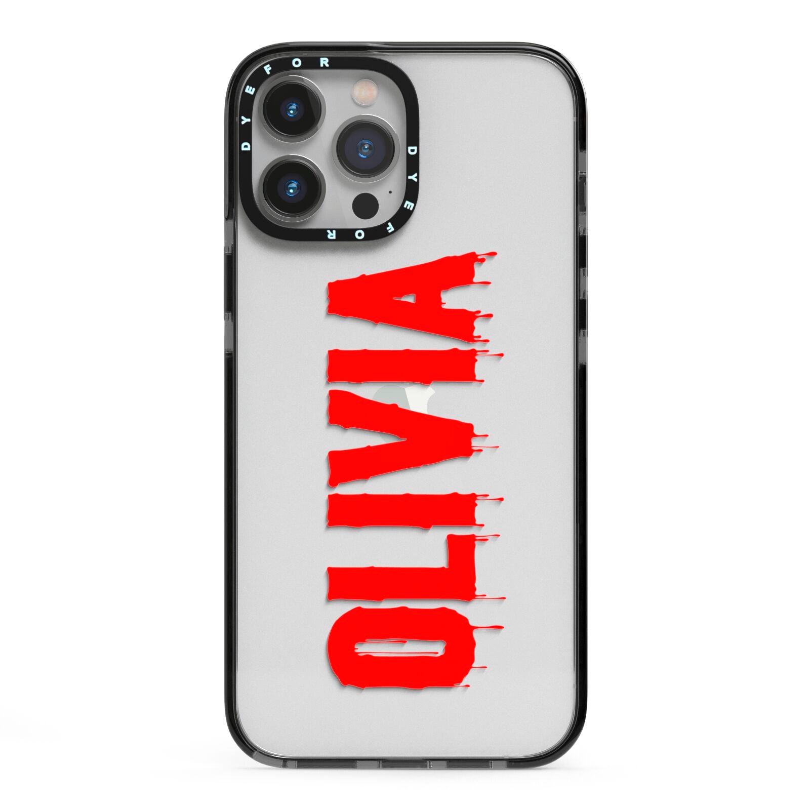 Customised Name Blood iPhone 13 Pro Max Black Impact Case on Silver phone