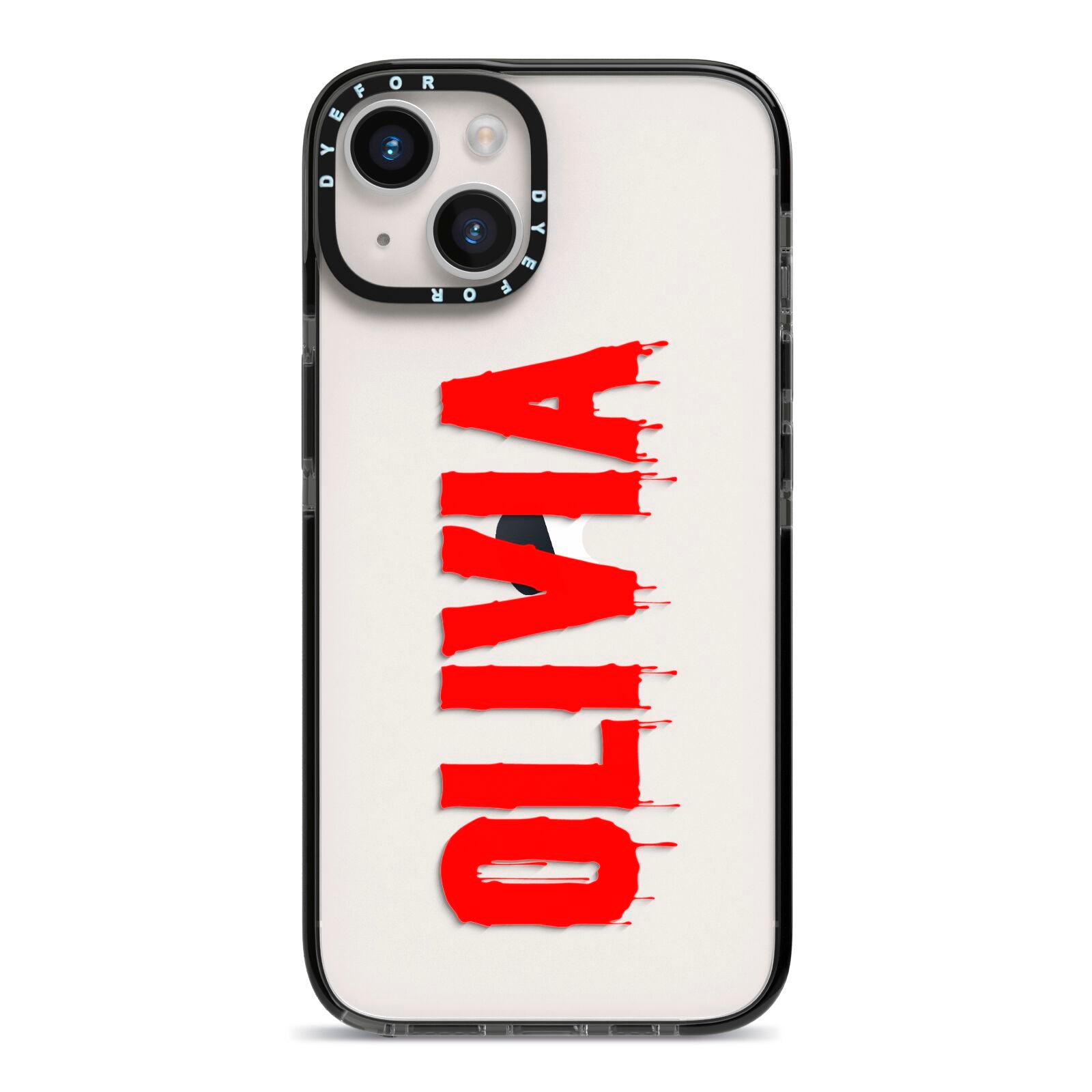 Customised Name Blood iPhone 14 Black Impact Case on Silver phone