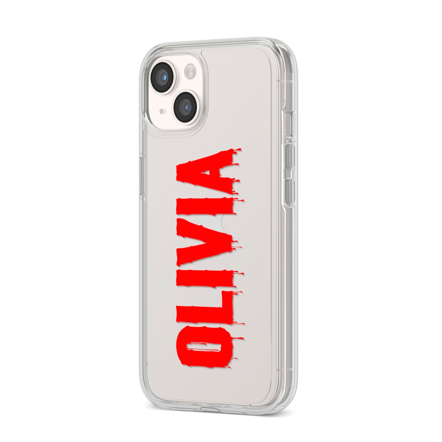 Customised Name Blood iPhone 14 Clear Tough Case Starlight Angled Image