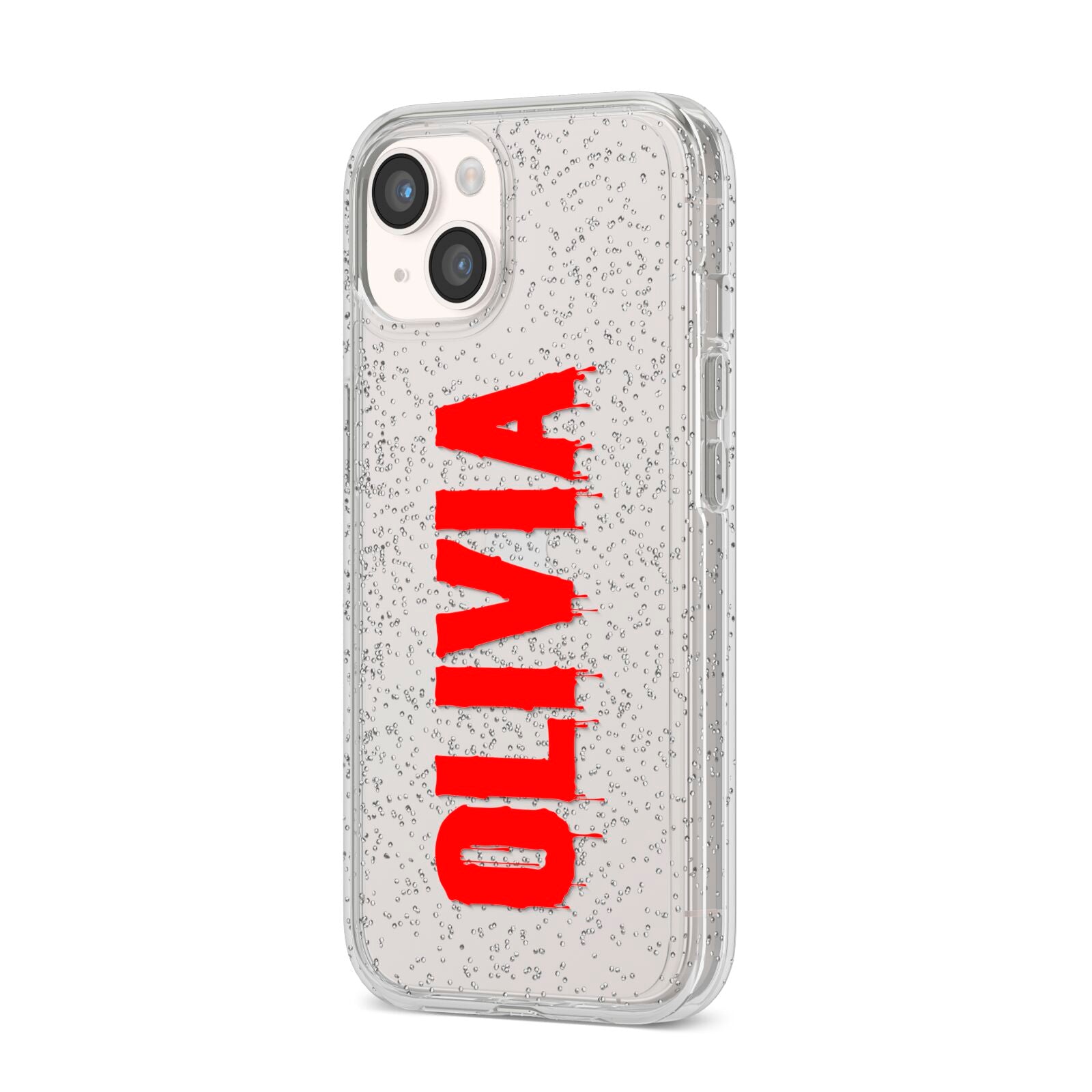 Customised Name Blood iPhone 14 Glitter Tough Case Starlight Angled Image