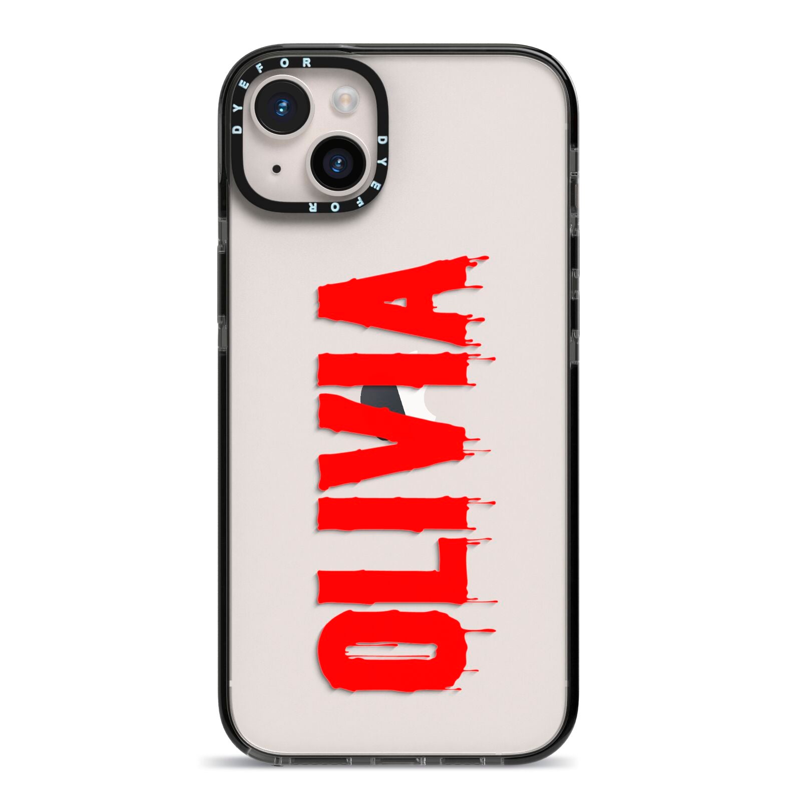 Customised Name Blood iPhone 14 Plus Black Impact Case on Silver phone