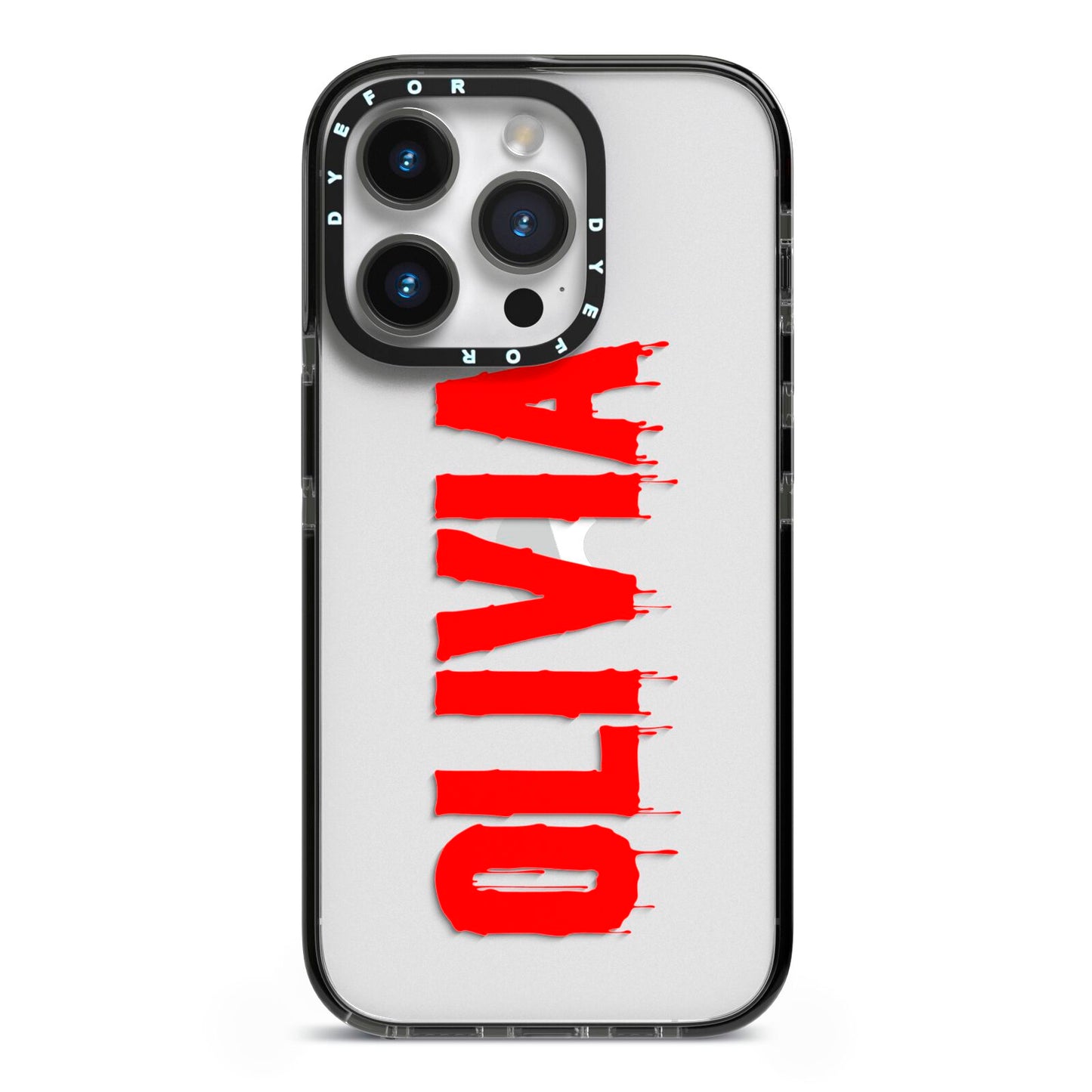 Customised Name Blood iPhone 14 Pro Black Impact Case on Silver phone