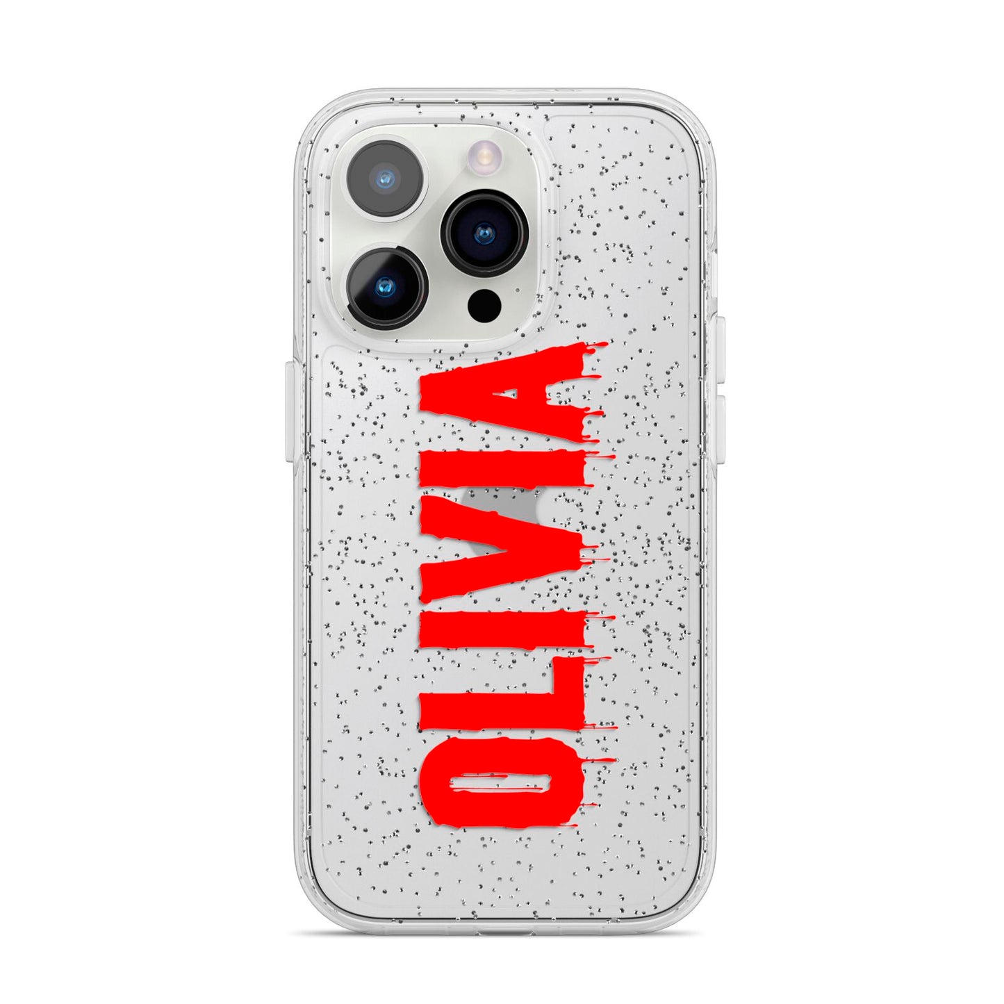 Customised Name Blood iPhone 14 Pro Glitter Tough Case Silver