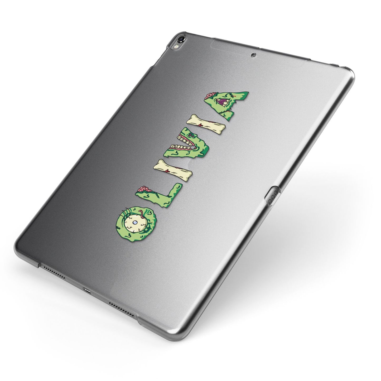 Customised Name Zombie Apple iPad Case on Grey iPad Side View