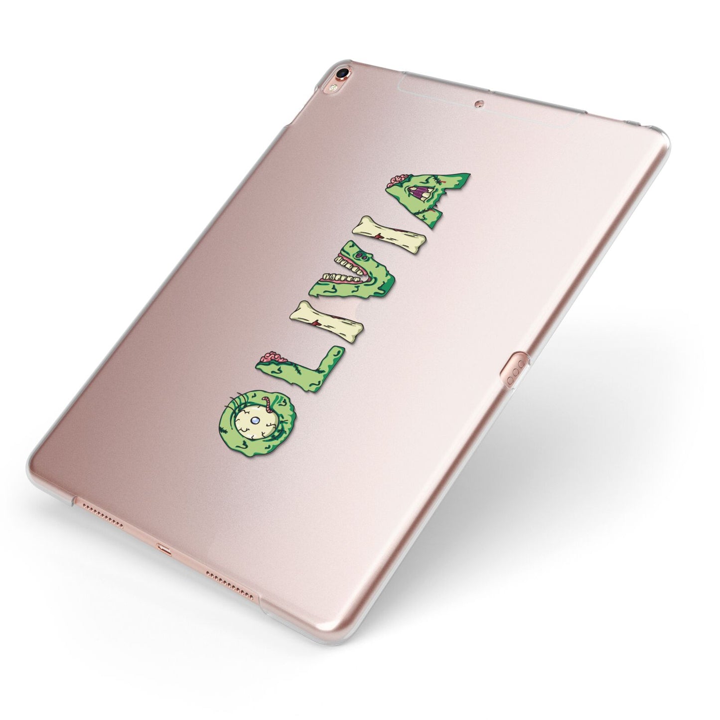 Customised Name Zombie Apple iPad Case on Rose Gold iPad Side View