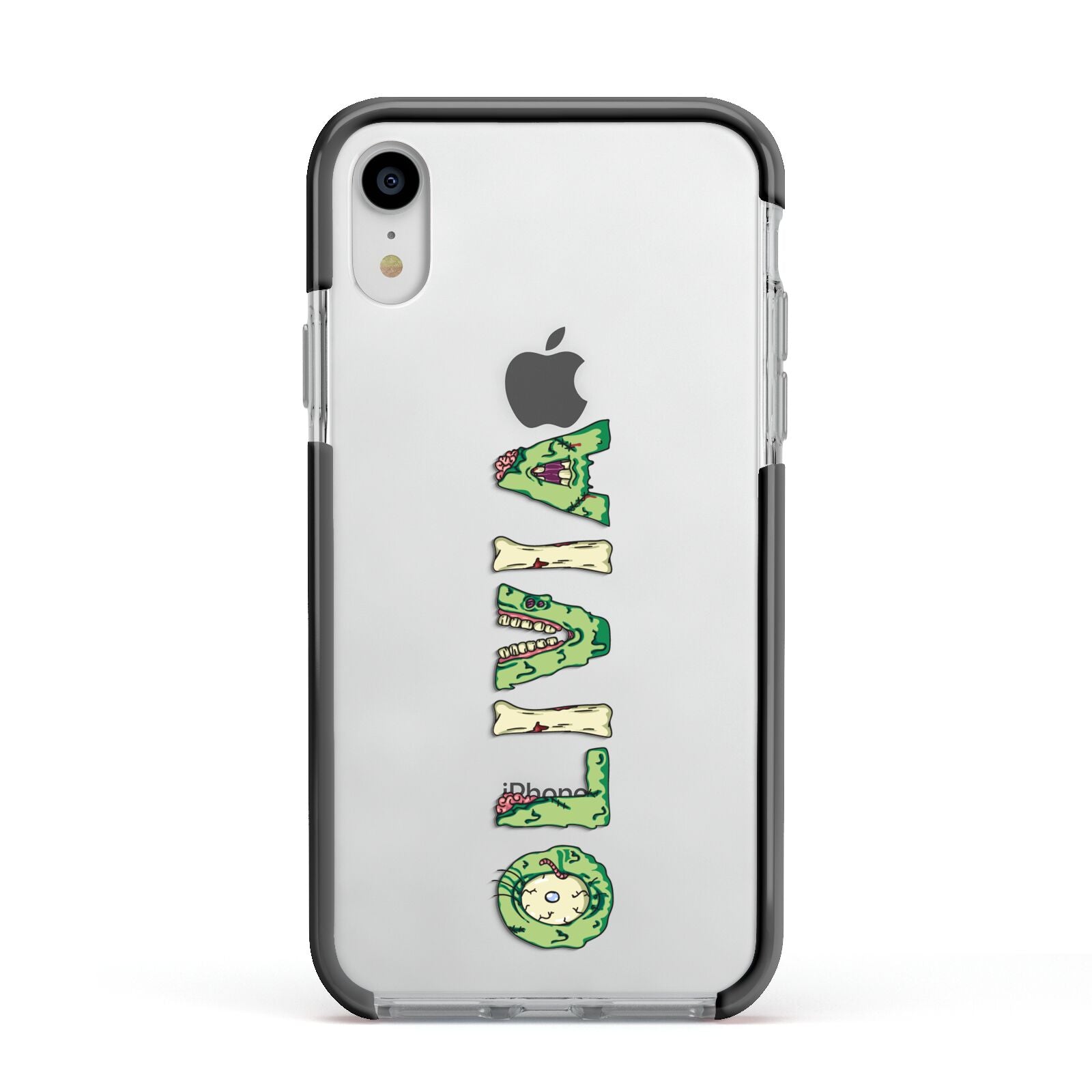 Customised Name Zombie Apple iPhone XR Impact Case Black Edge on Silver Phone