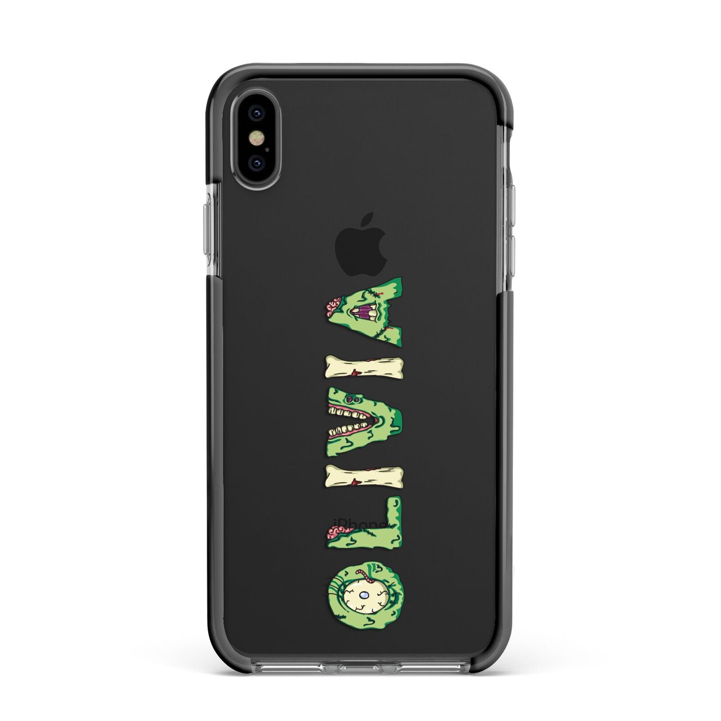 Customised Name Zombie Apple iPhone Xs Max Impact Case Black Edge on Black Phone