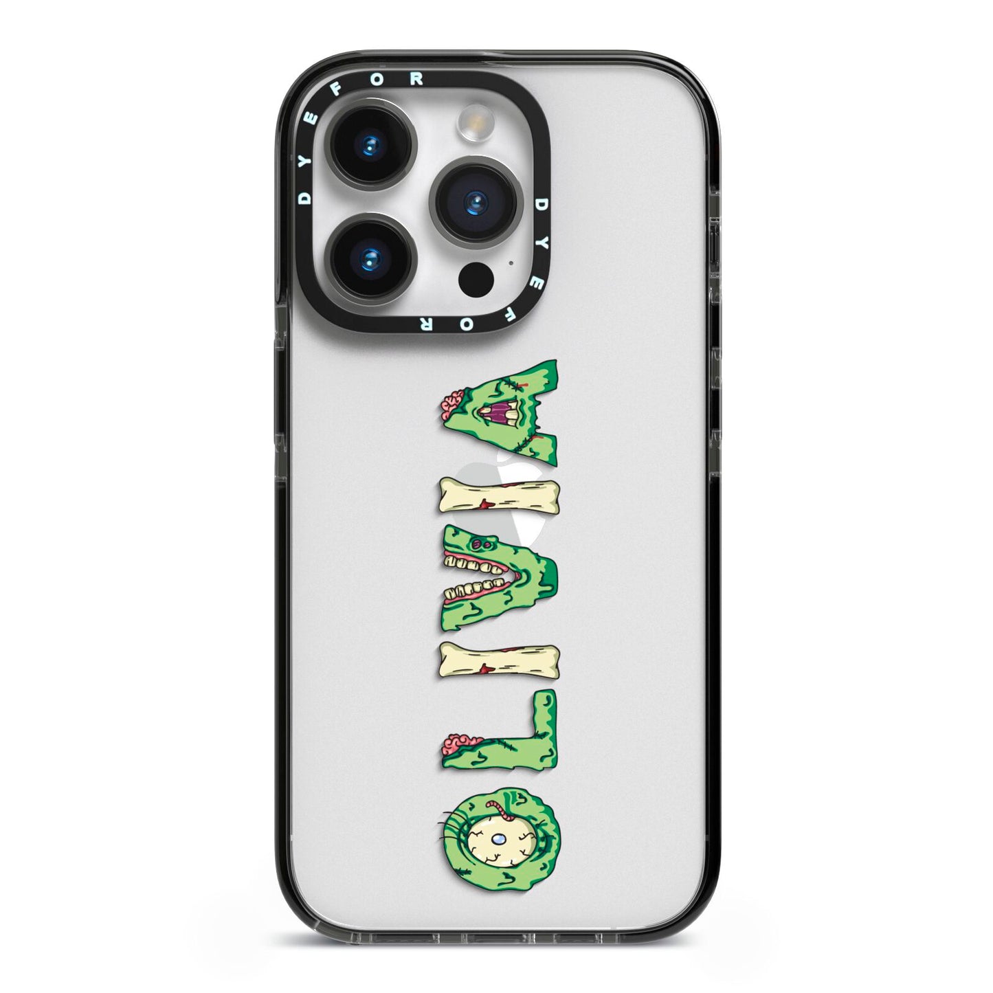 Customised Name Zombie iPhone 14 Pro Black Impact Case on Silver phone