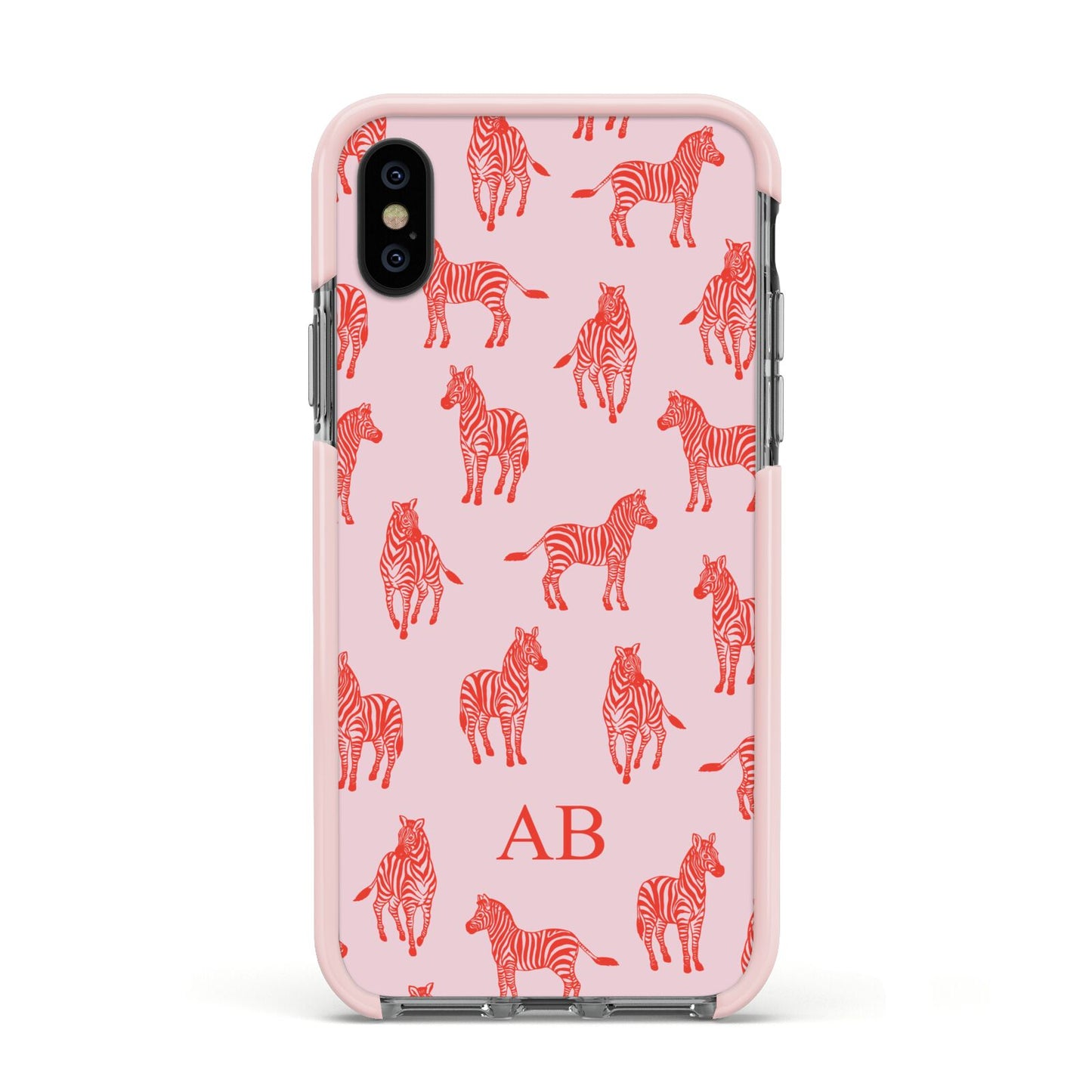 Customised Zebra Apple iPhone Xs Impact Case Pink Edge on Black Phone