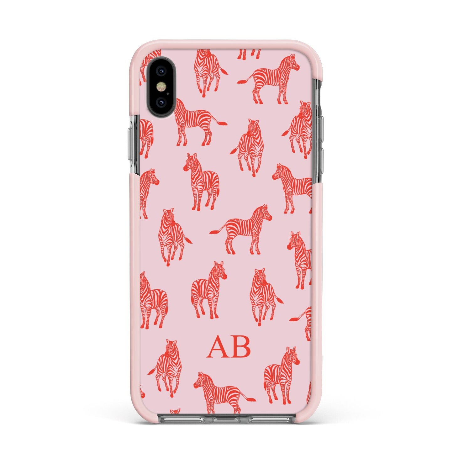 Customised Zebra Apple iPhone Xs Max Impact Case Pink Edge on Black Phone