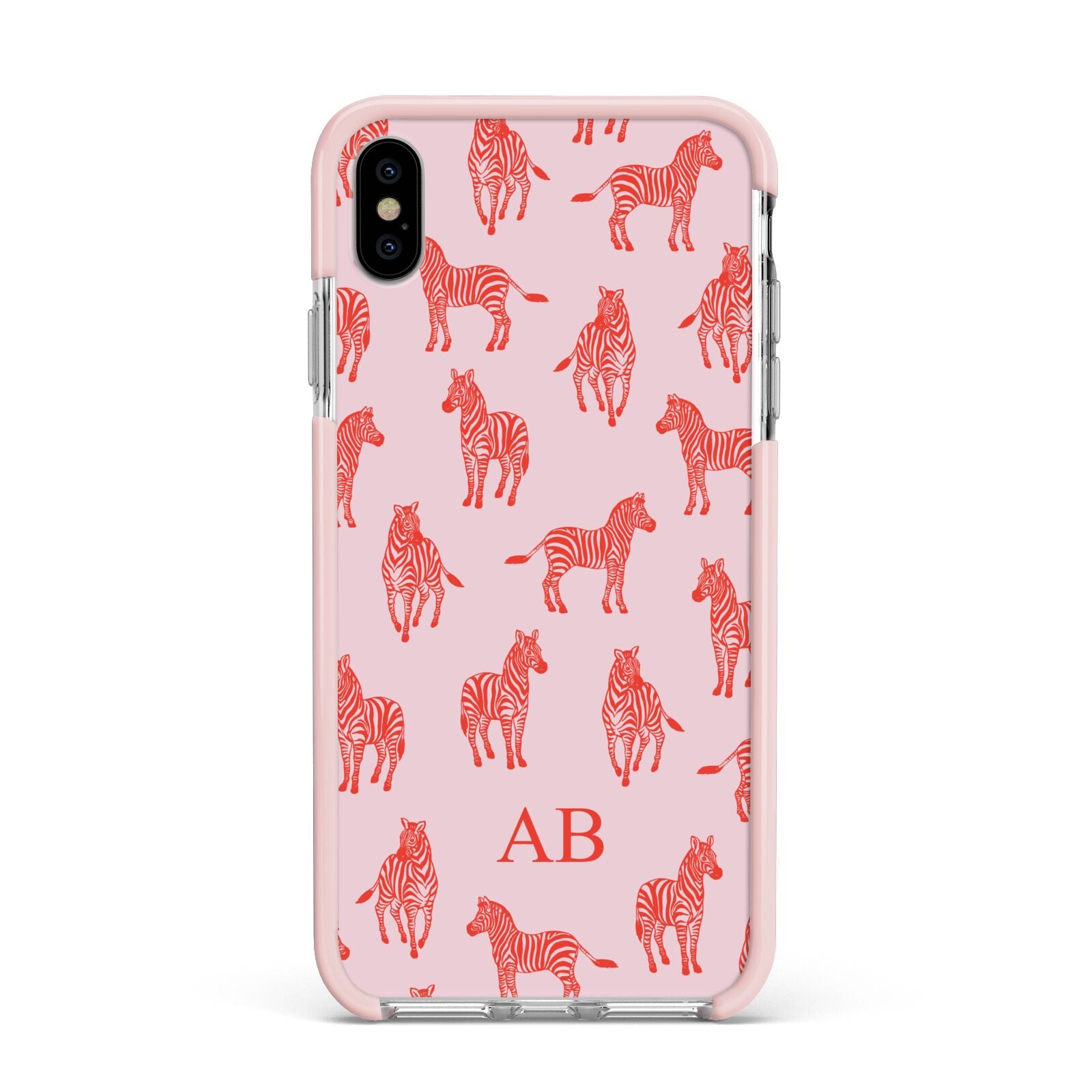 Customised Zebra Apple iPhone Xs Max Impact Case Pink Edge on Silver Phone