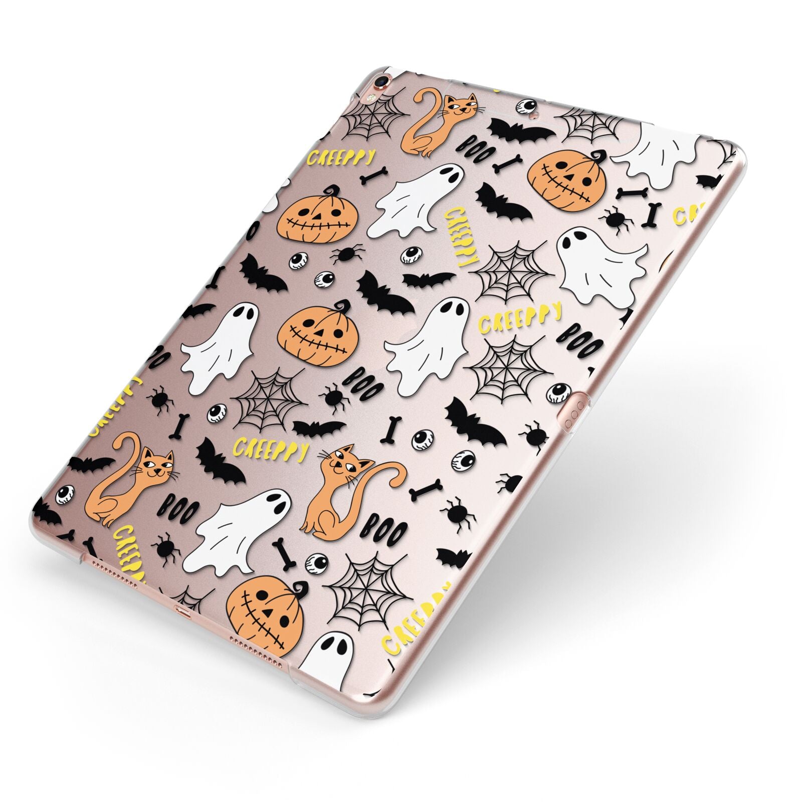 Cute Colourful Halloween Apple iPad Case on Rose Gold iPad Side View