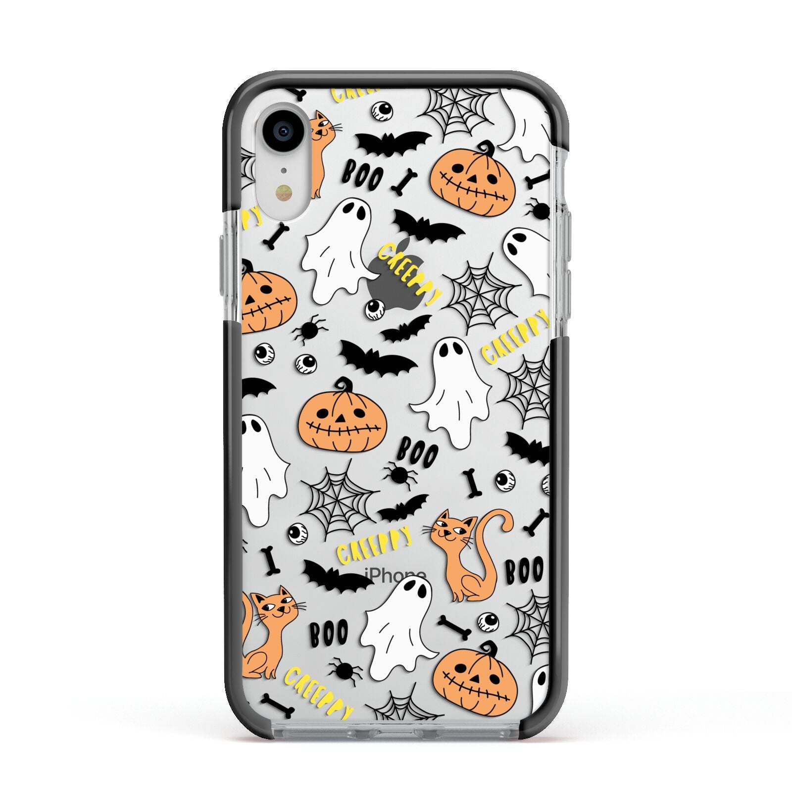 Cute Colourful Halloween Apple iPhone XR Impact Case Black Edge on Silver Phone