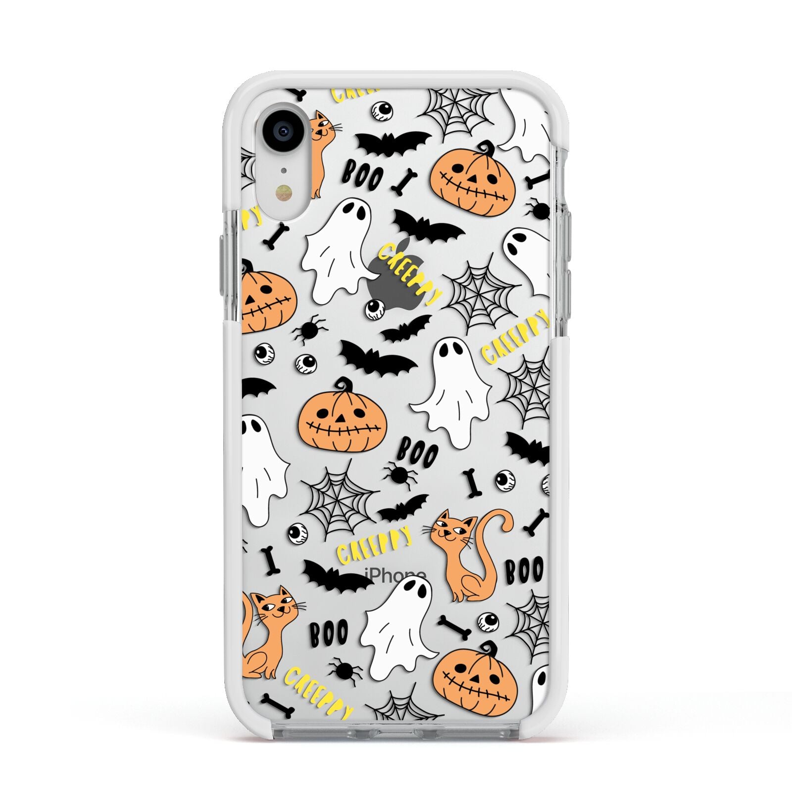 Cute Colourful Halloween Apple iPhone XR Impact Case White Edge on Silver Phone