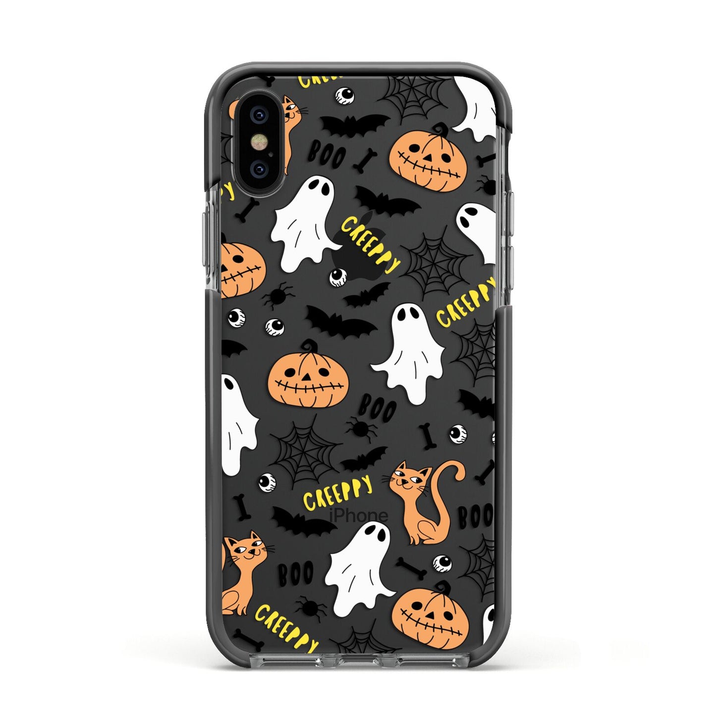 Cute Colourful Halloween Apple iPhone Xs Impact Case Black Edge on Black Phone