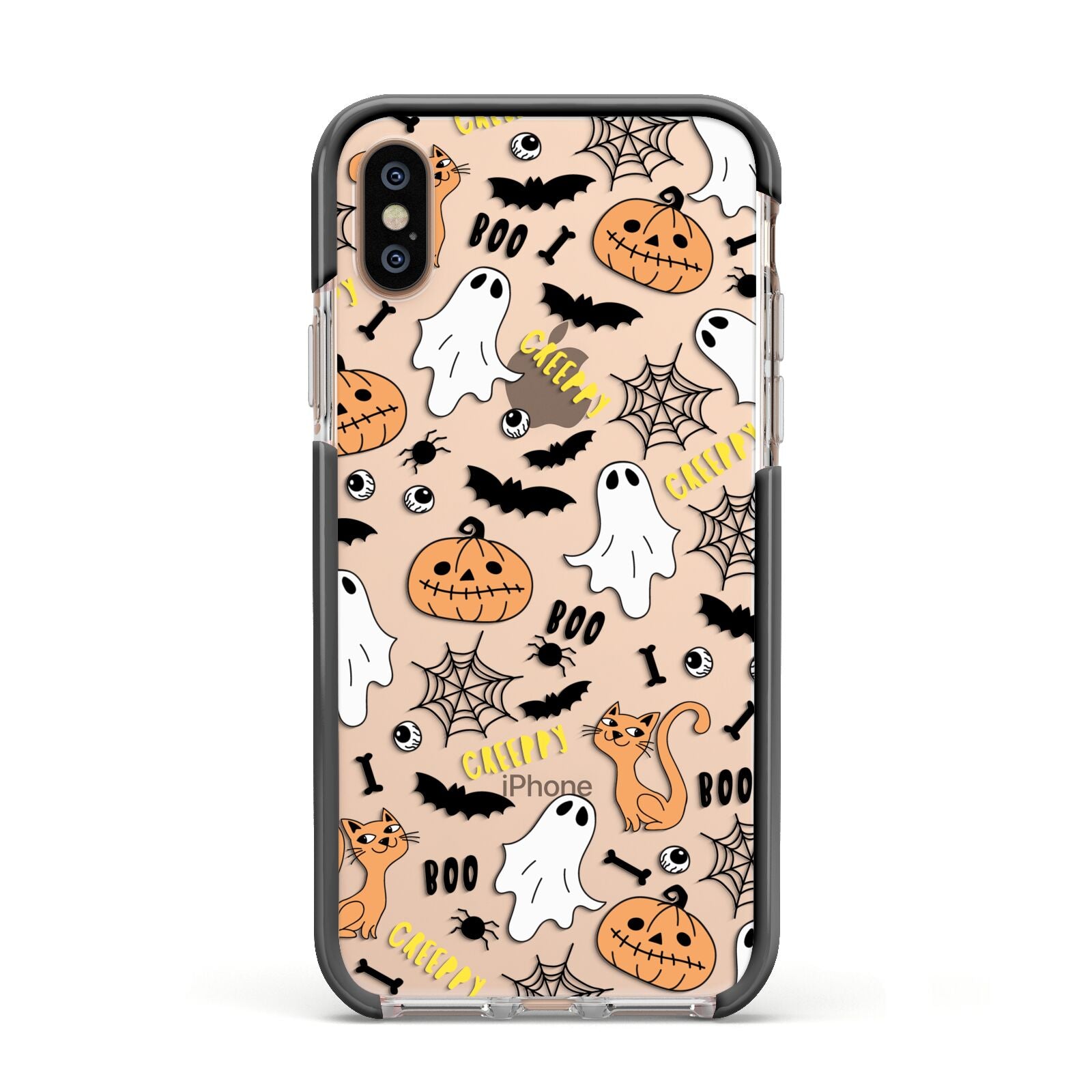 Cute Colourful Halloween Apple iPhone Xs Impact Case Black Edge on Gold Phone