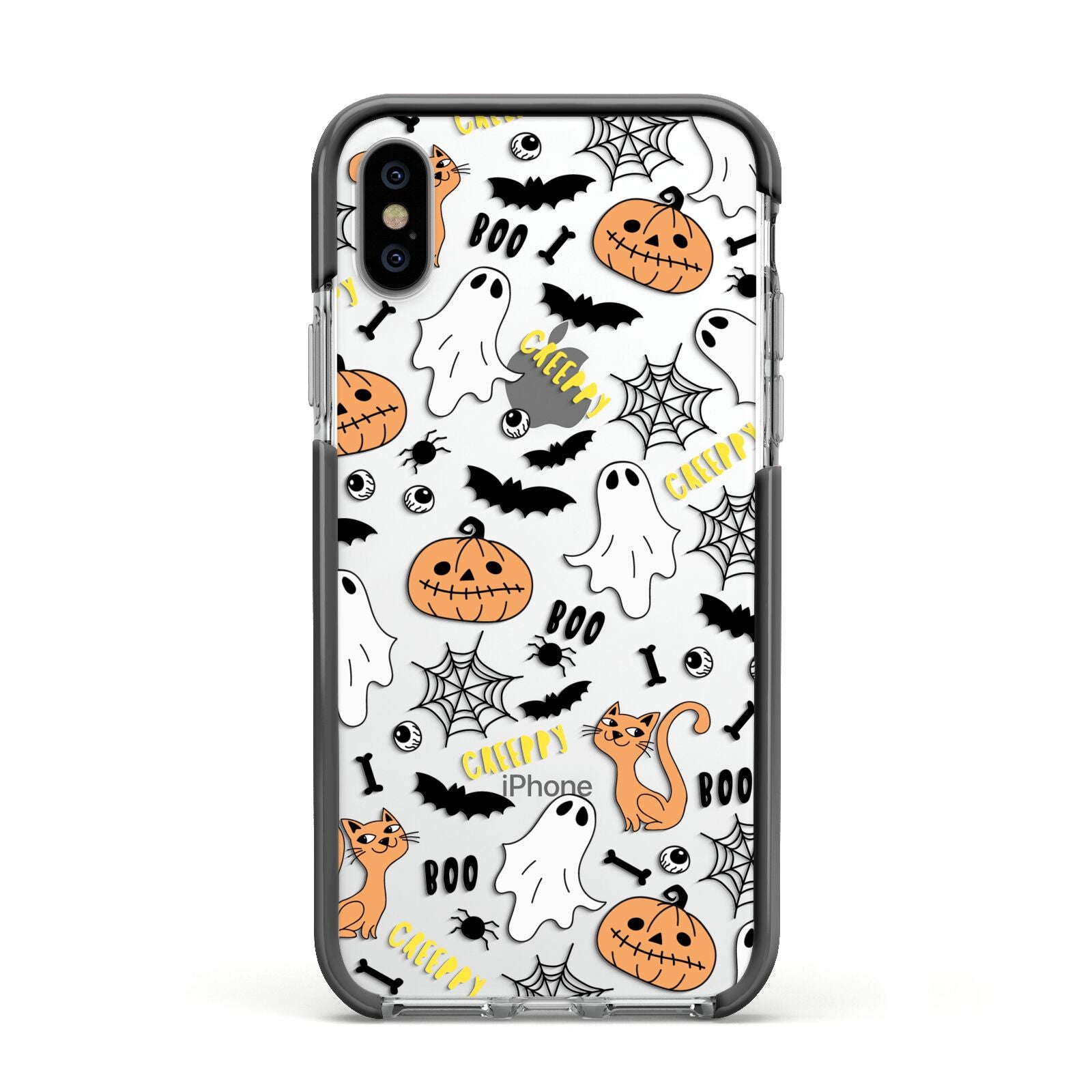 Cute Colourful Halloween Apple iPhone Xs Impact Case Black Edge on Silver Phone