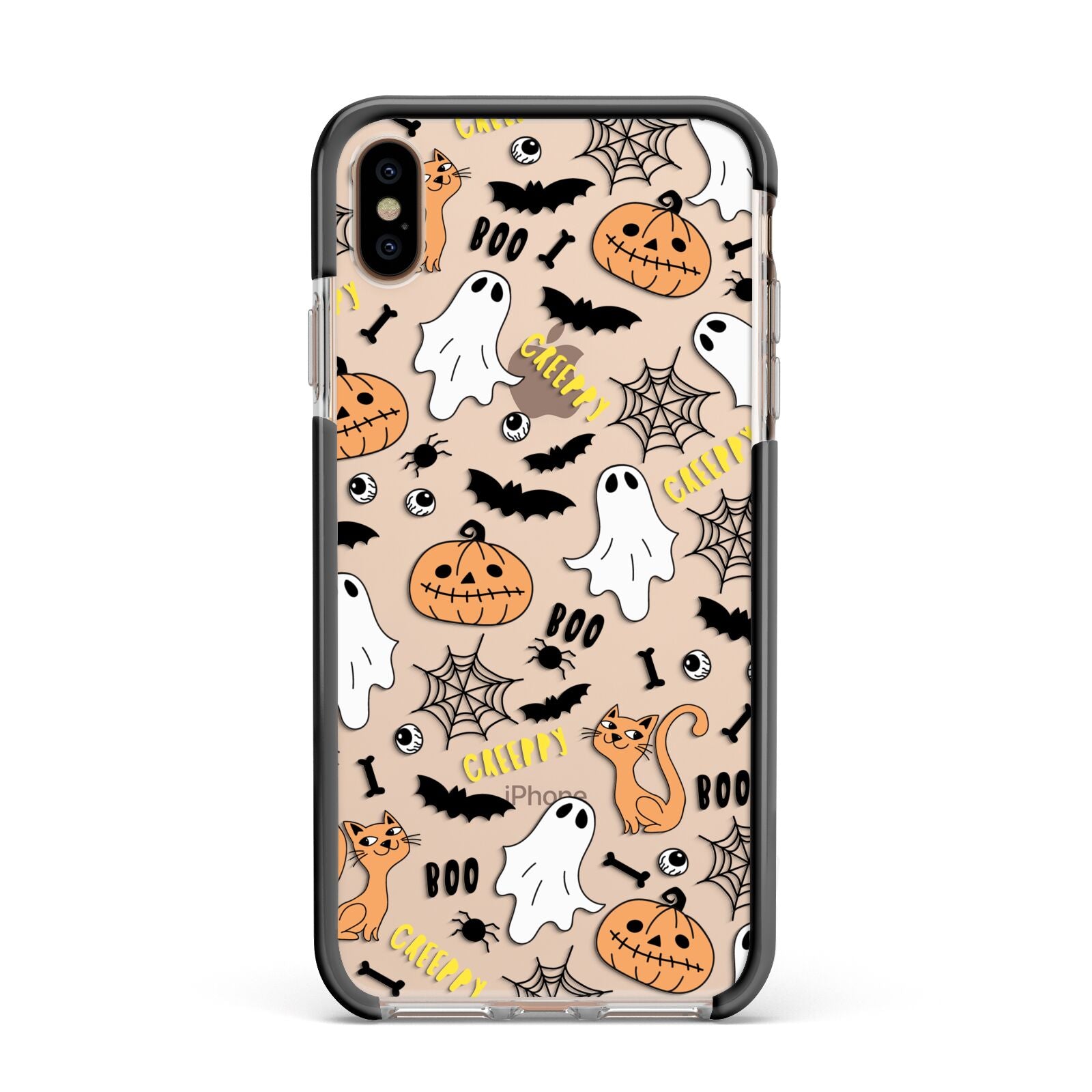 Cute Colourful Halloween Apple iPhone Xs Max Impact Case Black Edge on Gold Phone