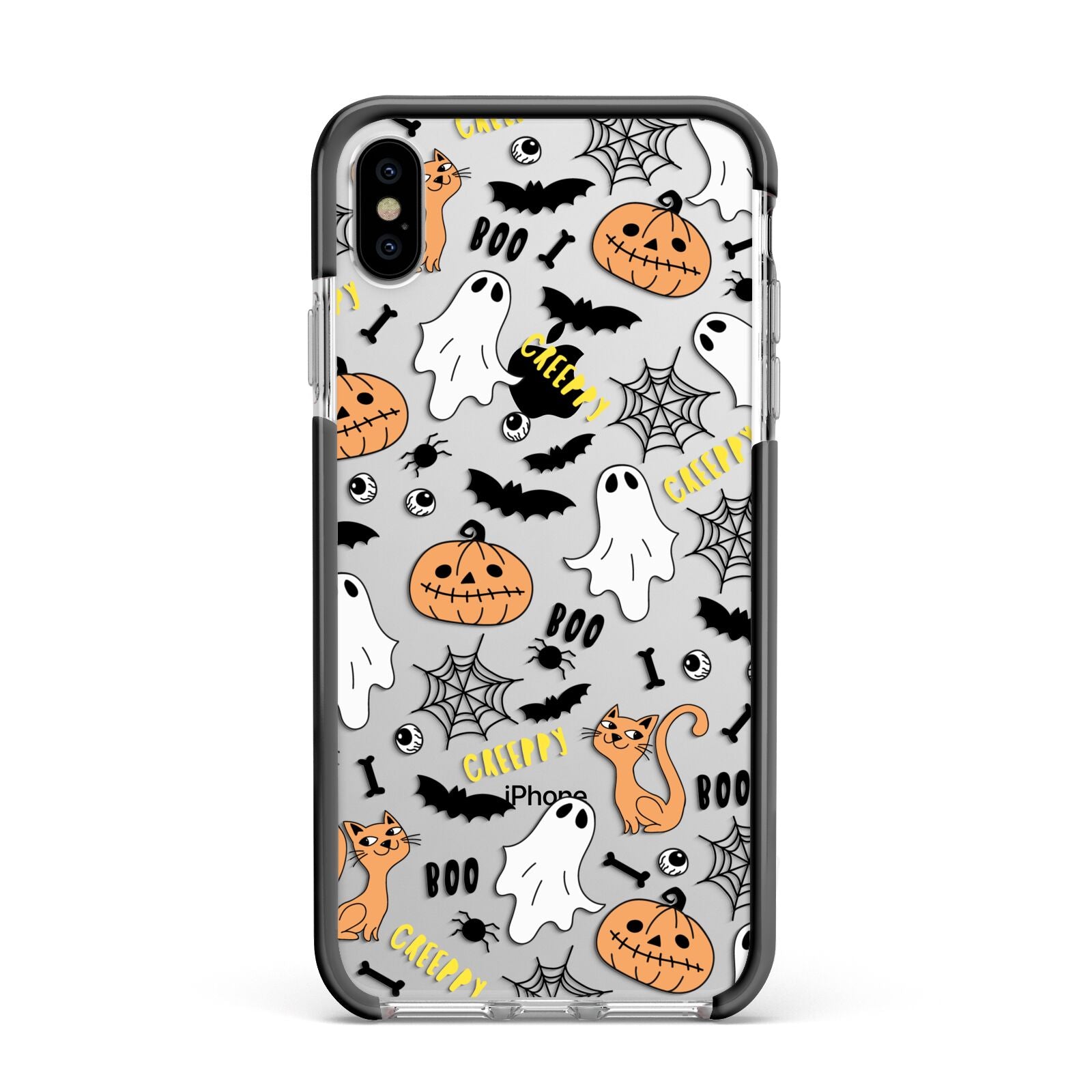 Cute Colourful Halloween Apple iPhone Xs Max Impact Case Black Edge on Silver Phone