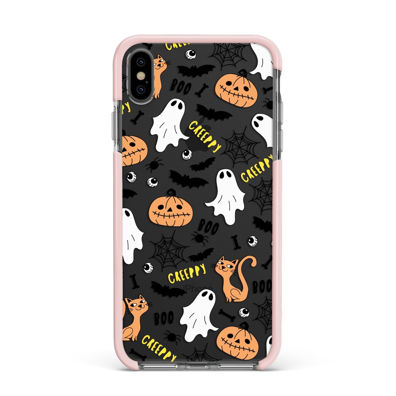 Cute Colourful Halloween Apple iPhone Xs Max Impact Case Pink Edge on Black Phone